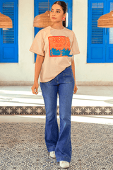 Z Street By Zaaviay Stitched Boxy Fit Graphic Tee (Nude)