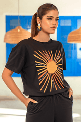 Z Street By Zaaviay Stitched Regular Fit Statement Graphic Tee (Black)