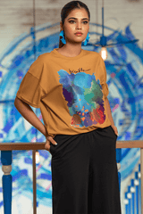 Z Street By Zaaviay Stitched Boxy Fit Graphic Tee (Ochre)