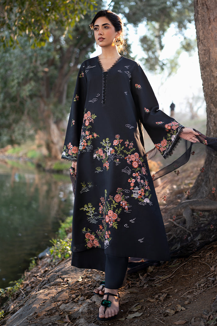 Fresco By Sheenora Stitched 3 Piece Lawn Edit Collection'2025-Black Orchid