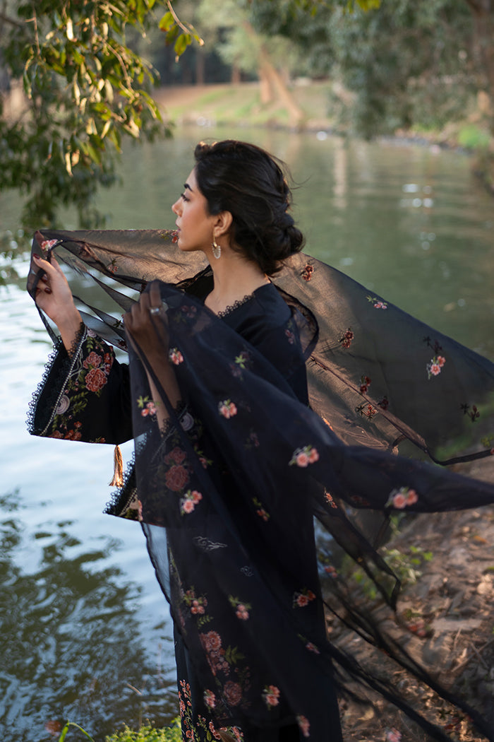 Fresco By Sheenora Stitched 3 Piece Lawn Edit Collection'2025-Black Orchid