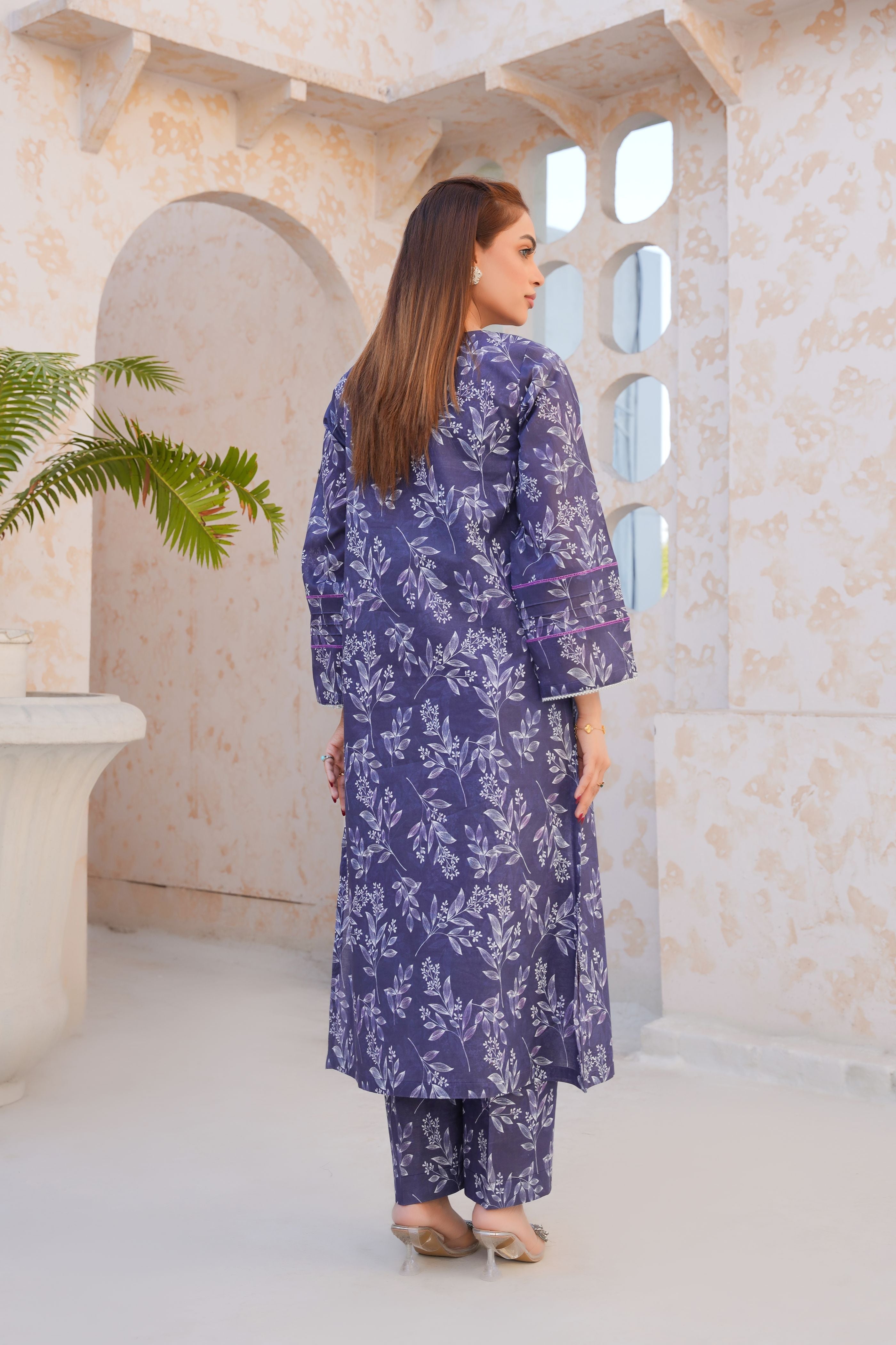 Threads & Weaves Stitched 2 Piece Lawn Collection'2025-Regal Purple Floral Lawn Suit-RTWL25102