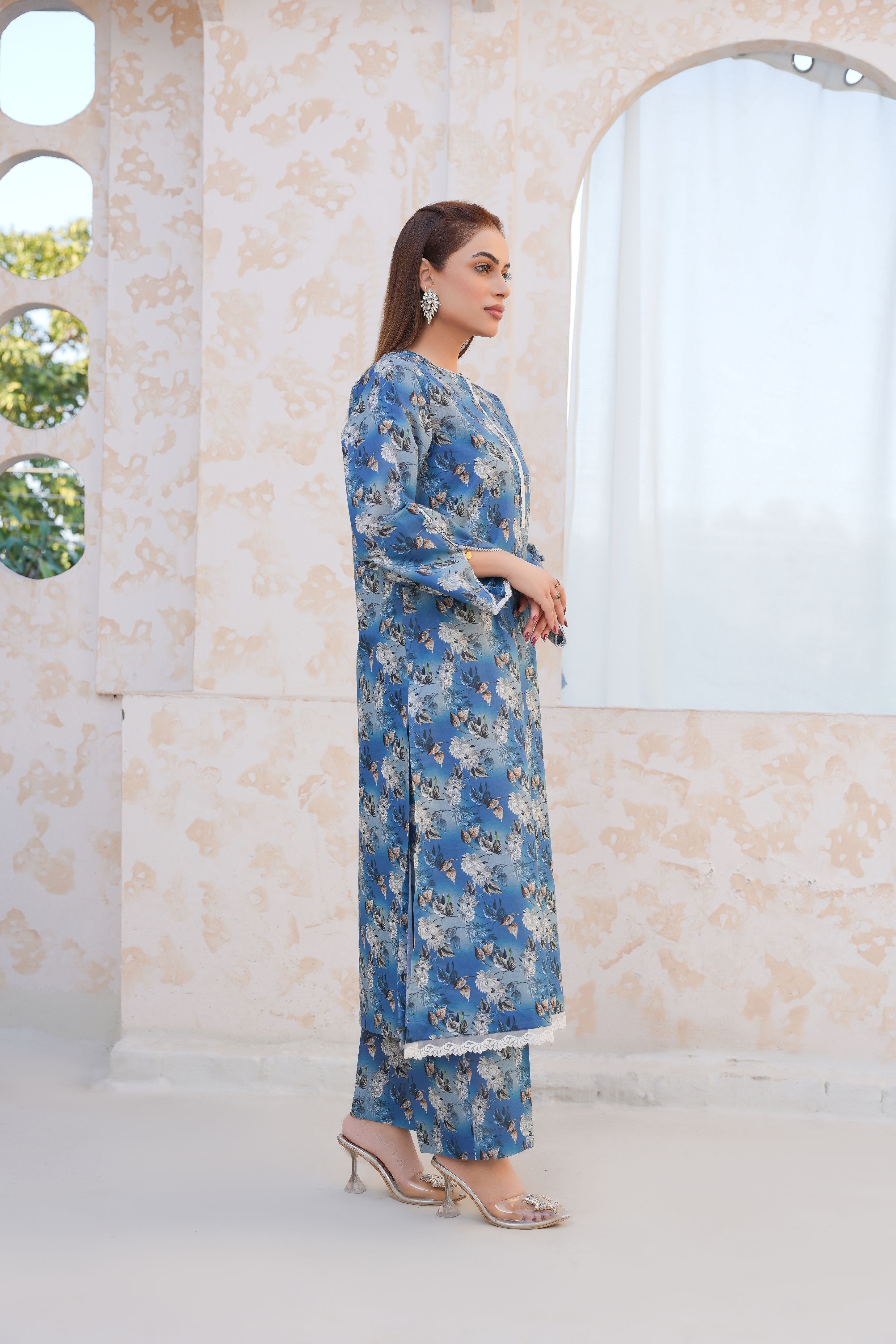 Threads & Weaves Stitched 2 Piece Lawn Collection'2025-Serene Blue Floral Lawn Suit-RTWL25101