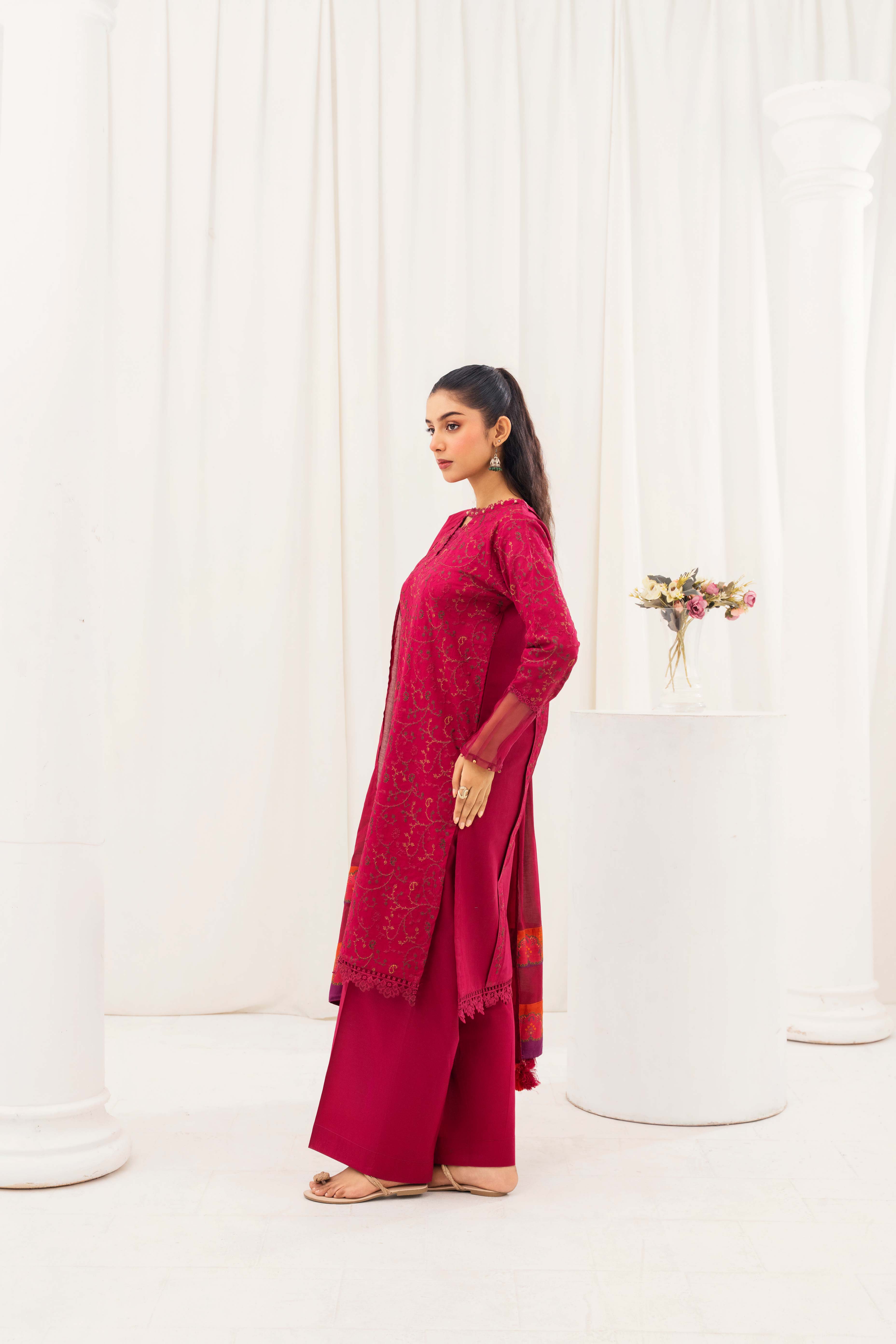 Aayra Stitched Summer Collection'2025-AY703- Rosy Elegance 3Pc