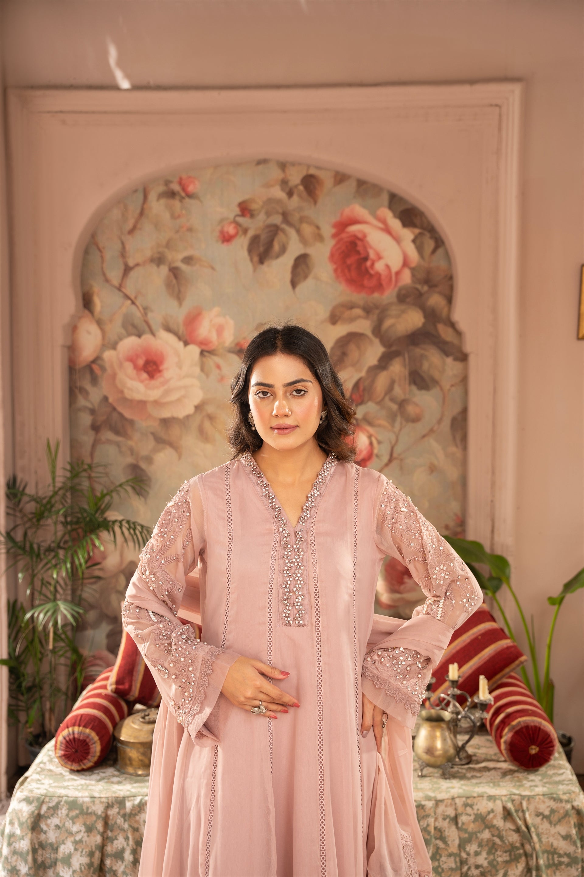 Rang Nirala By Manahils Stitched 3 Piece Formals Collection'2025-K-165-TEA ROSE PINK