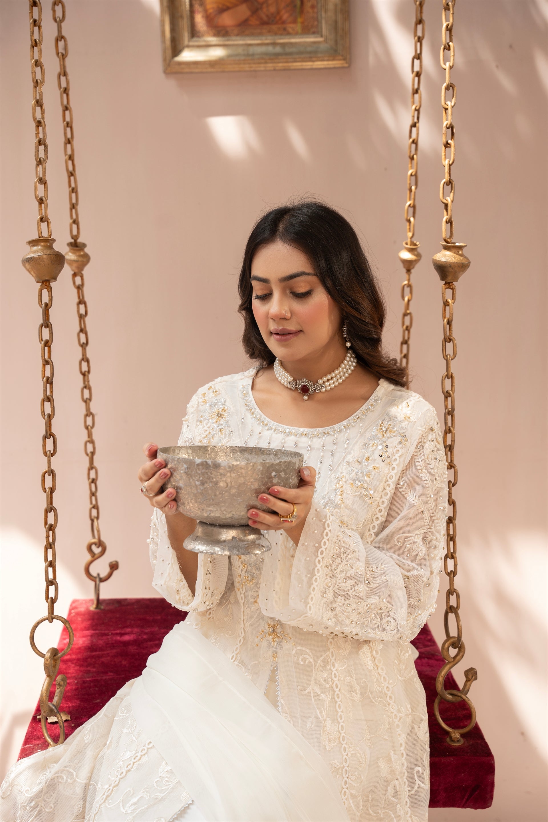 Saffiya By Manahils Stitched 3 Piece Formals Collection'-2025K-160-OFF WHITE