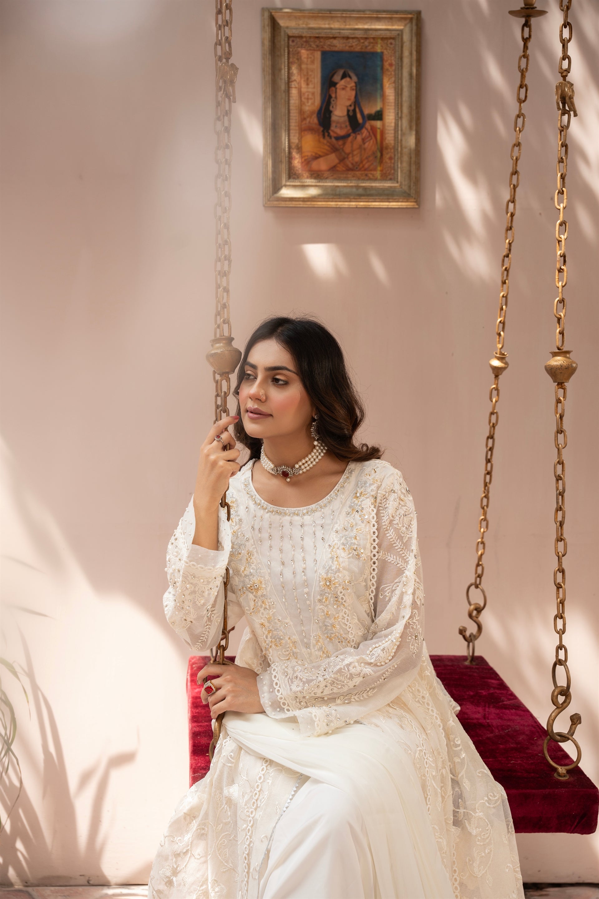 Saffiya By Manahils Stitched 3 Piece Formals Collection'-2025K-160-OFF WHITE