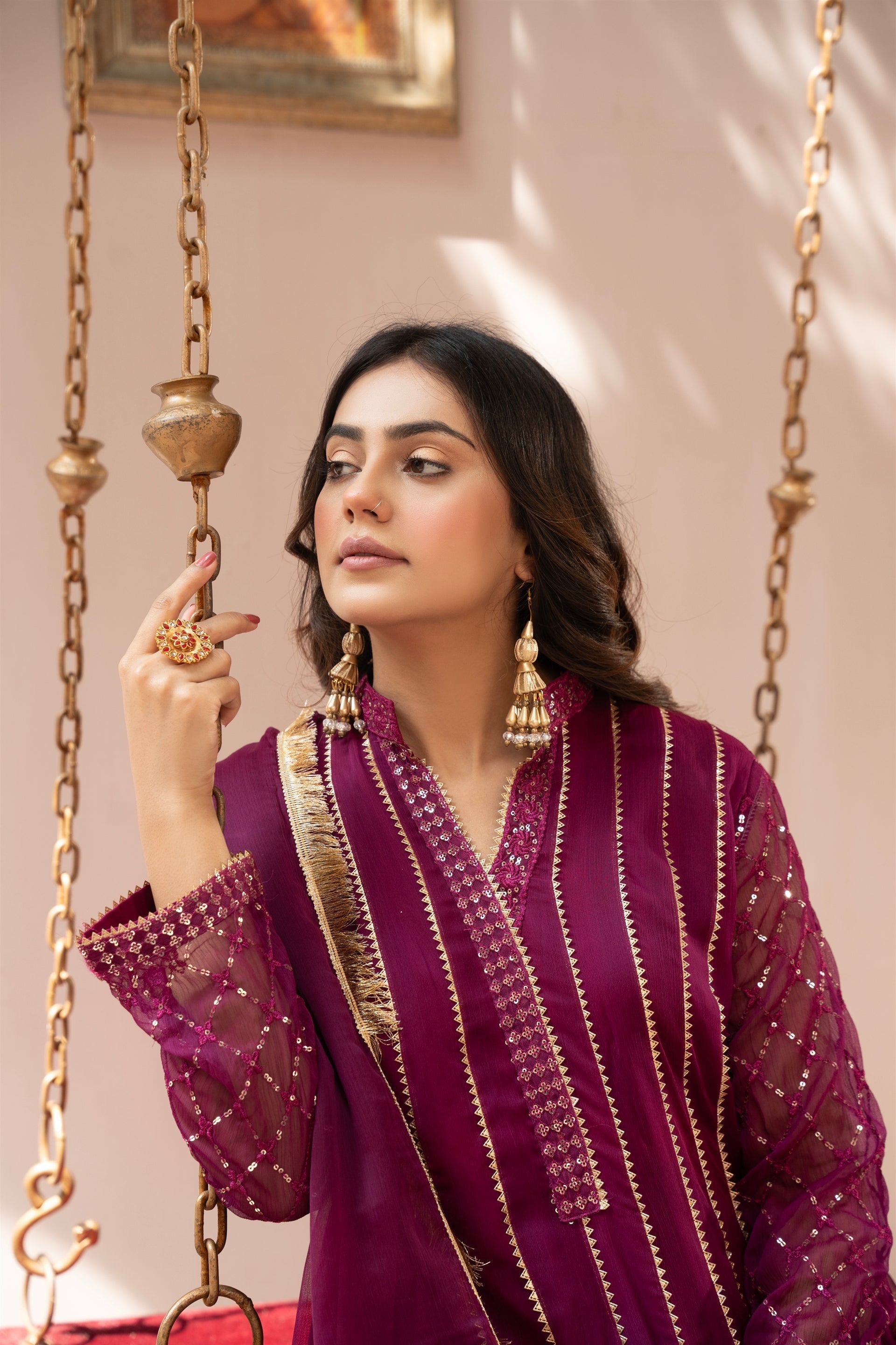Saffiya By Manahils Stitched 3 Piece Formals Collection'-2025KURTI 106-MAGENTA HAZE