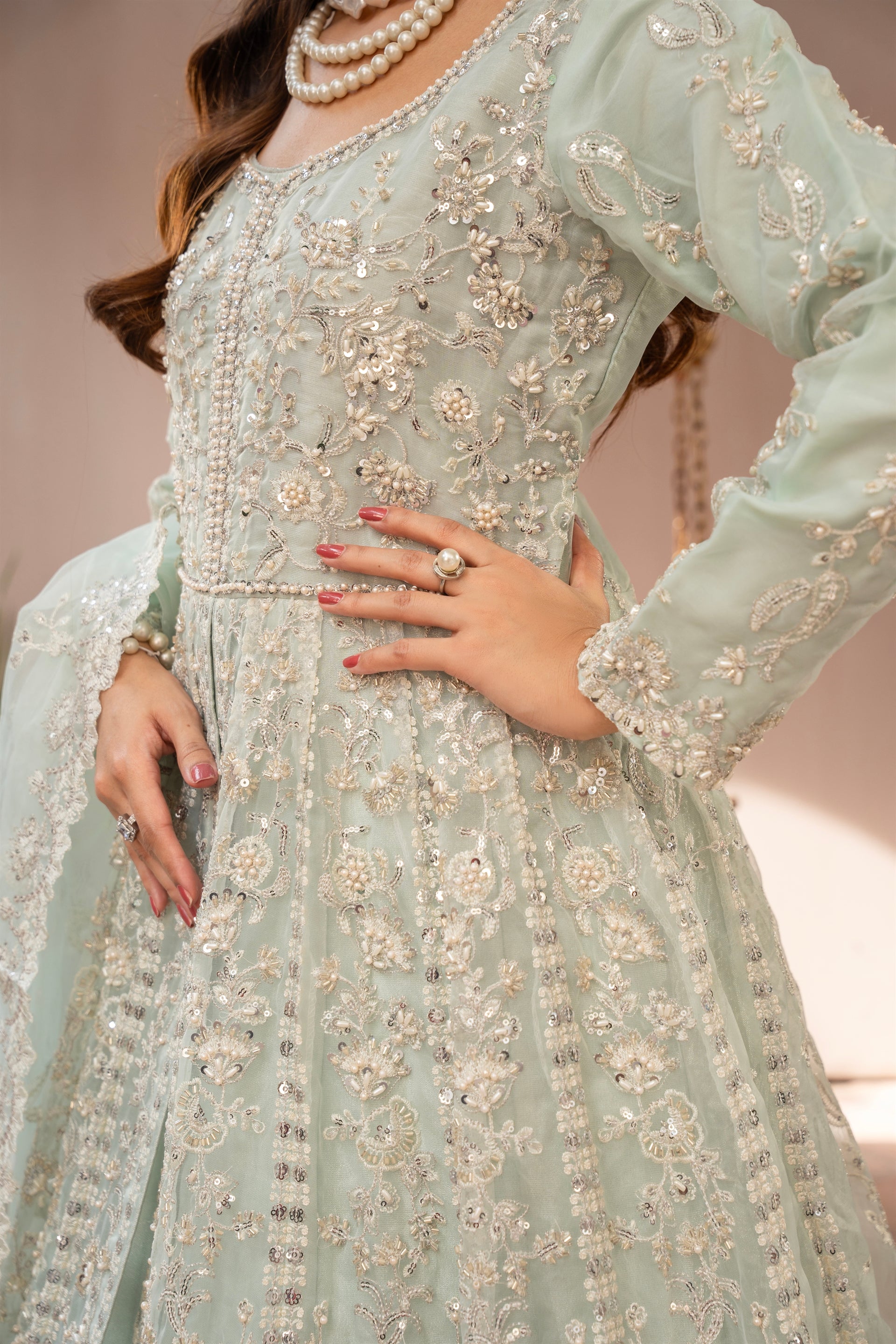 Couture by Manahils Stitched 3 Piece Luxury Formals Collection'2025-018-MINT GREEN