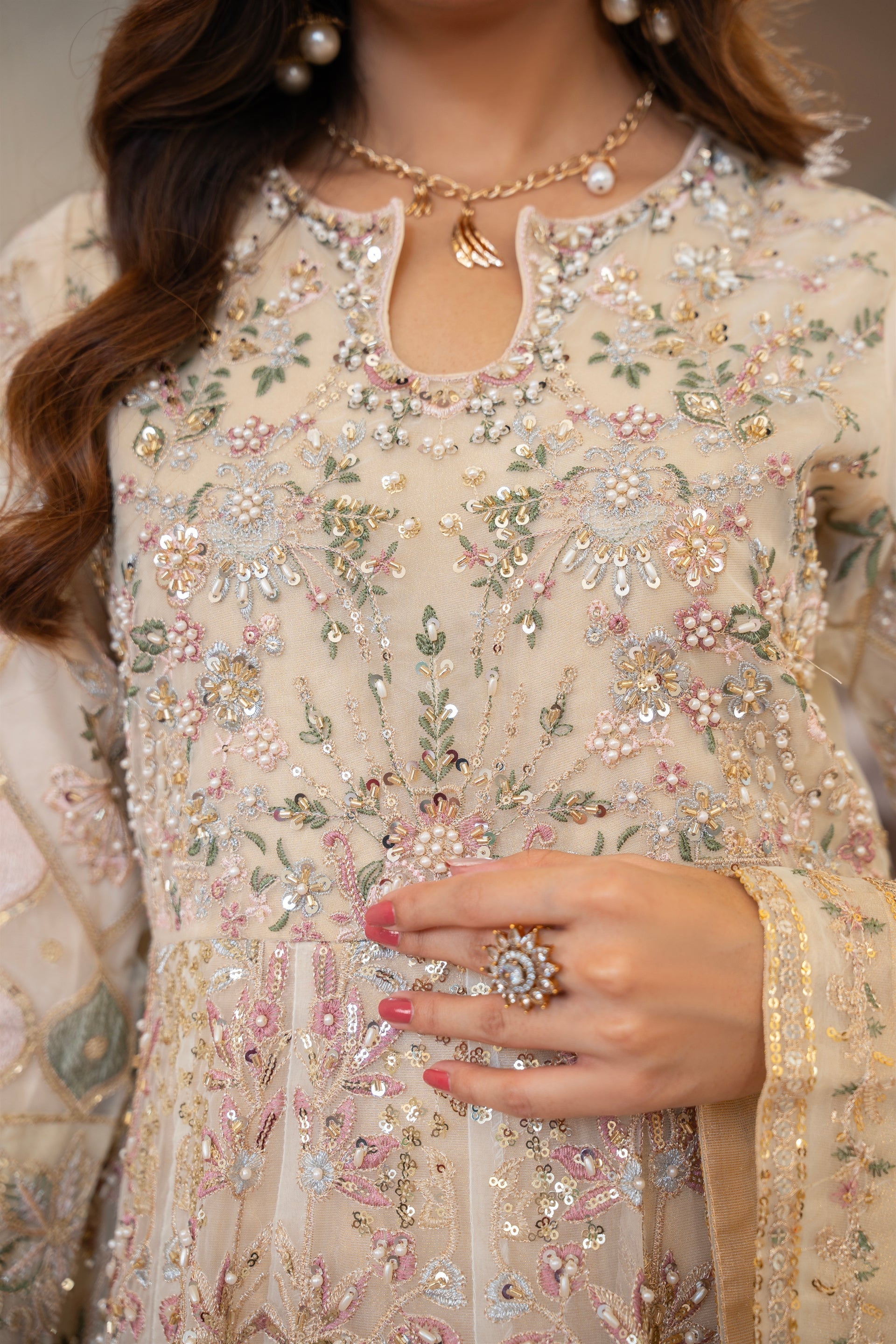Couture by Manahils Stitched 3 Piece Luxury Formals Collection'2025-022-BEIGE