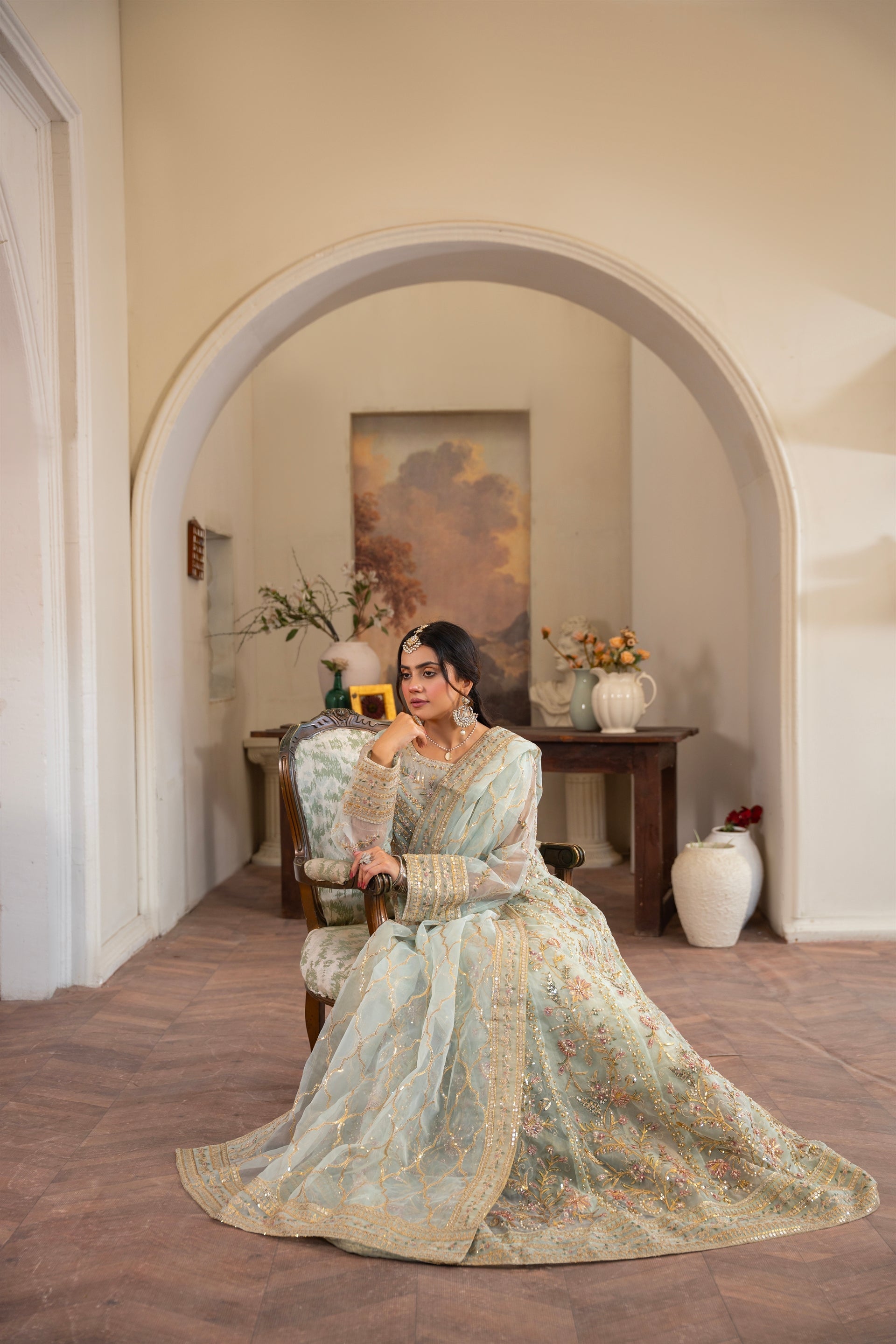 Couture by Manahils Stitched 3 Piece Luxury Formals Collection'2025-001-MINT GREEN
