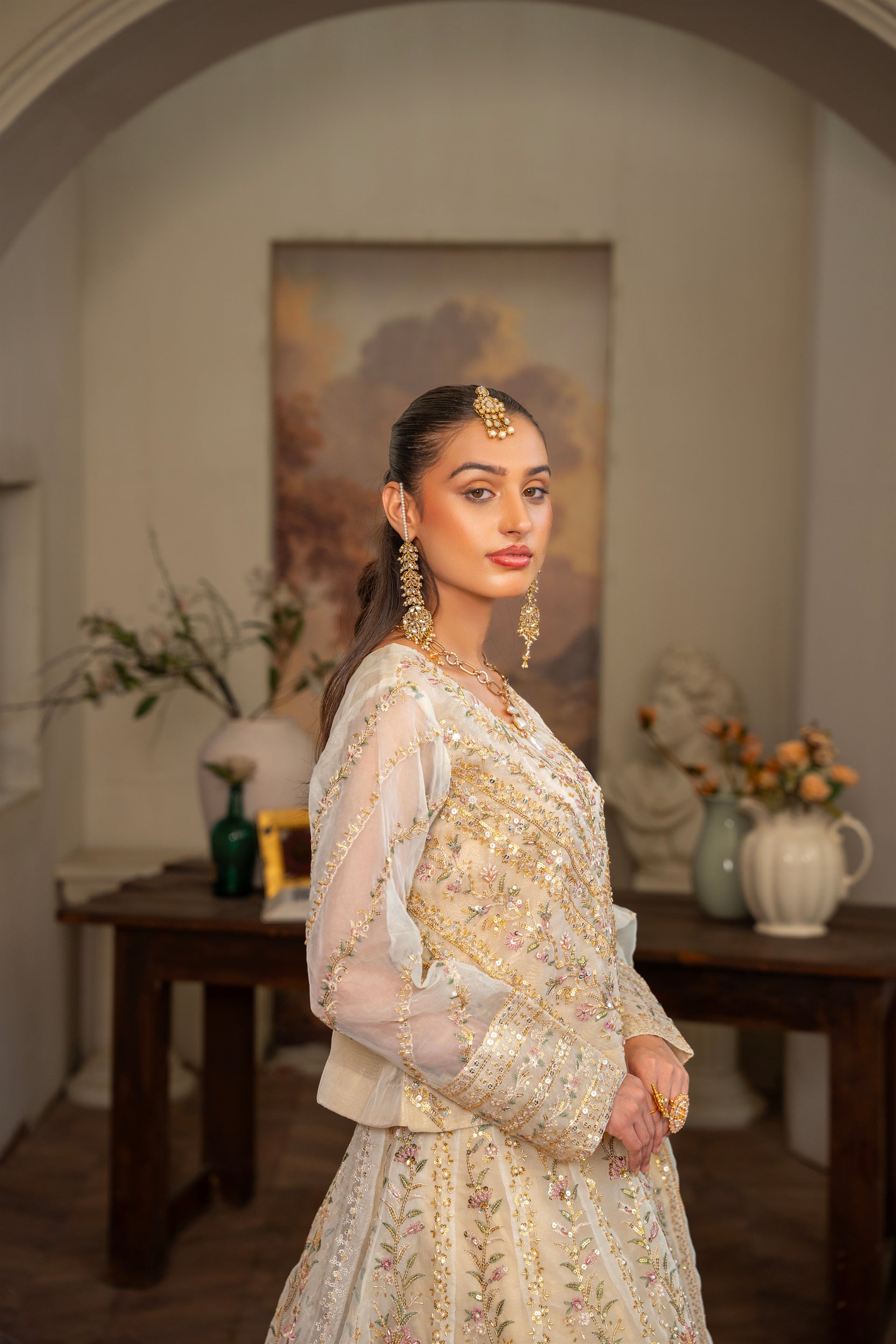 Couture by Manahils Stitched 3 Piece Luxury Formals Collection'2025-001-BEIGE