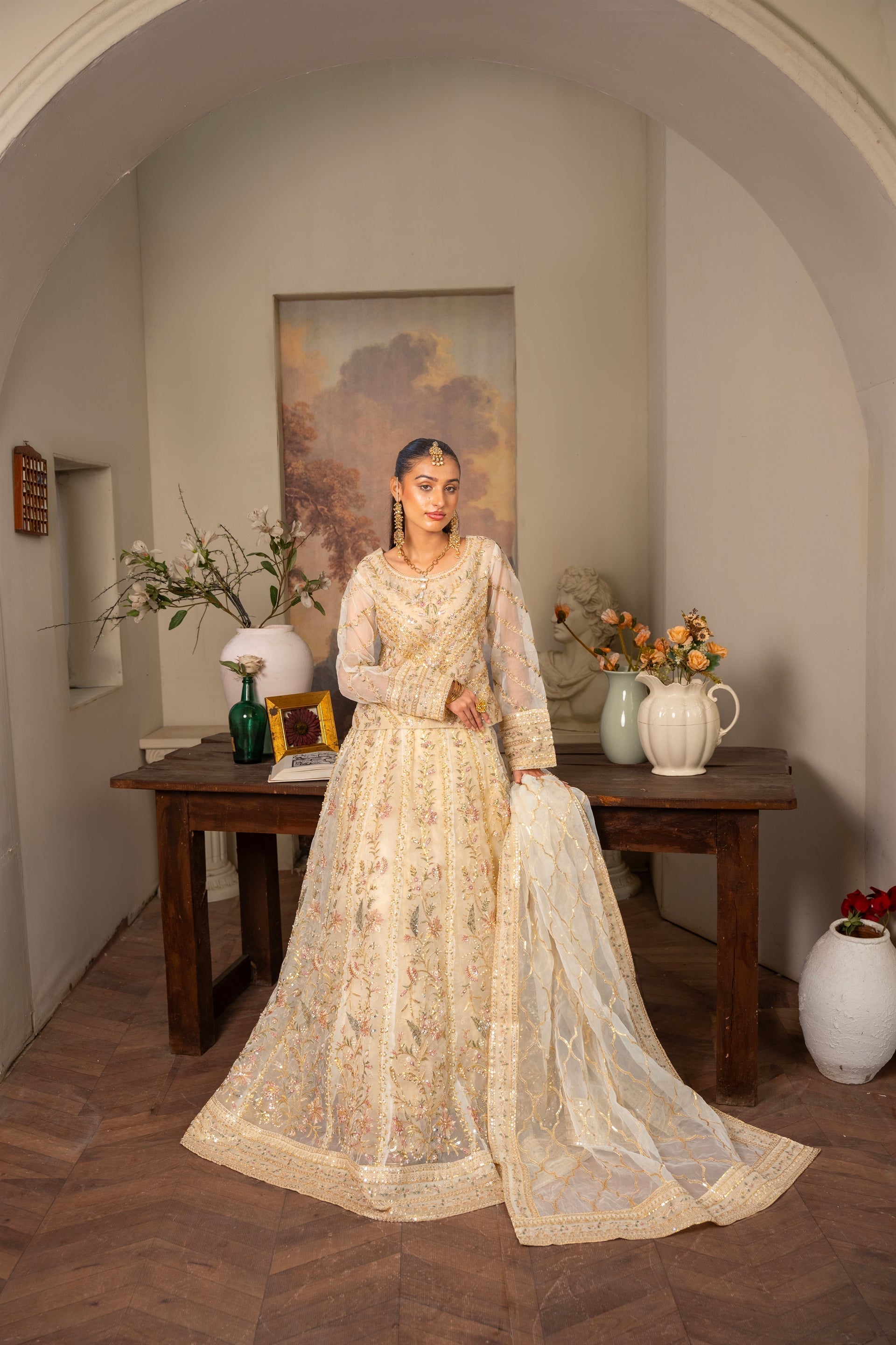 Couture by Manahils Stitched 3 Piece Luxury Formals Collection'2025-001-BEIGE