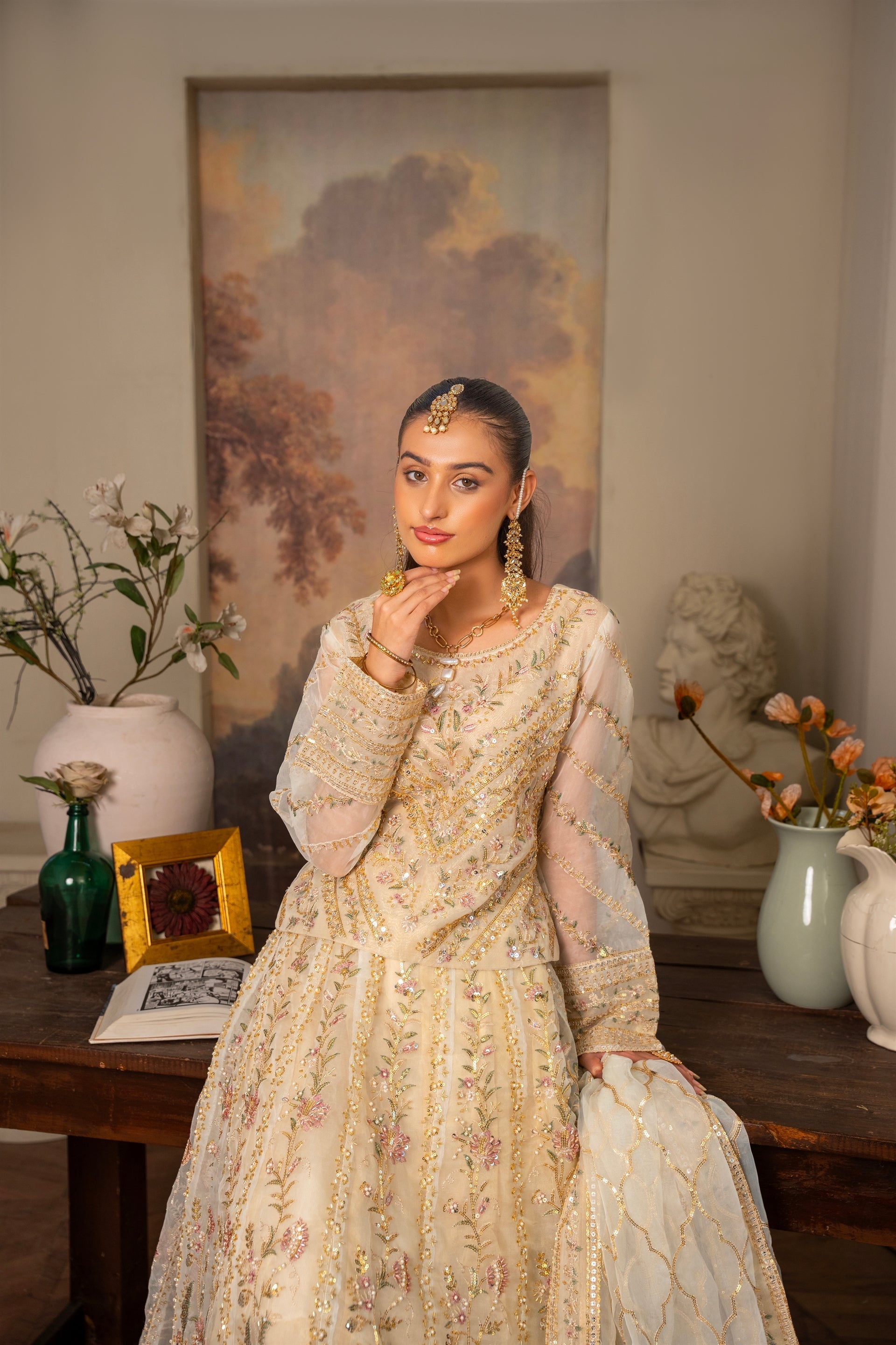 Couture by Manahils Stitched 3 Piece Luxury Formals Collection'2025-001-BEIGE