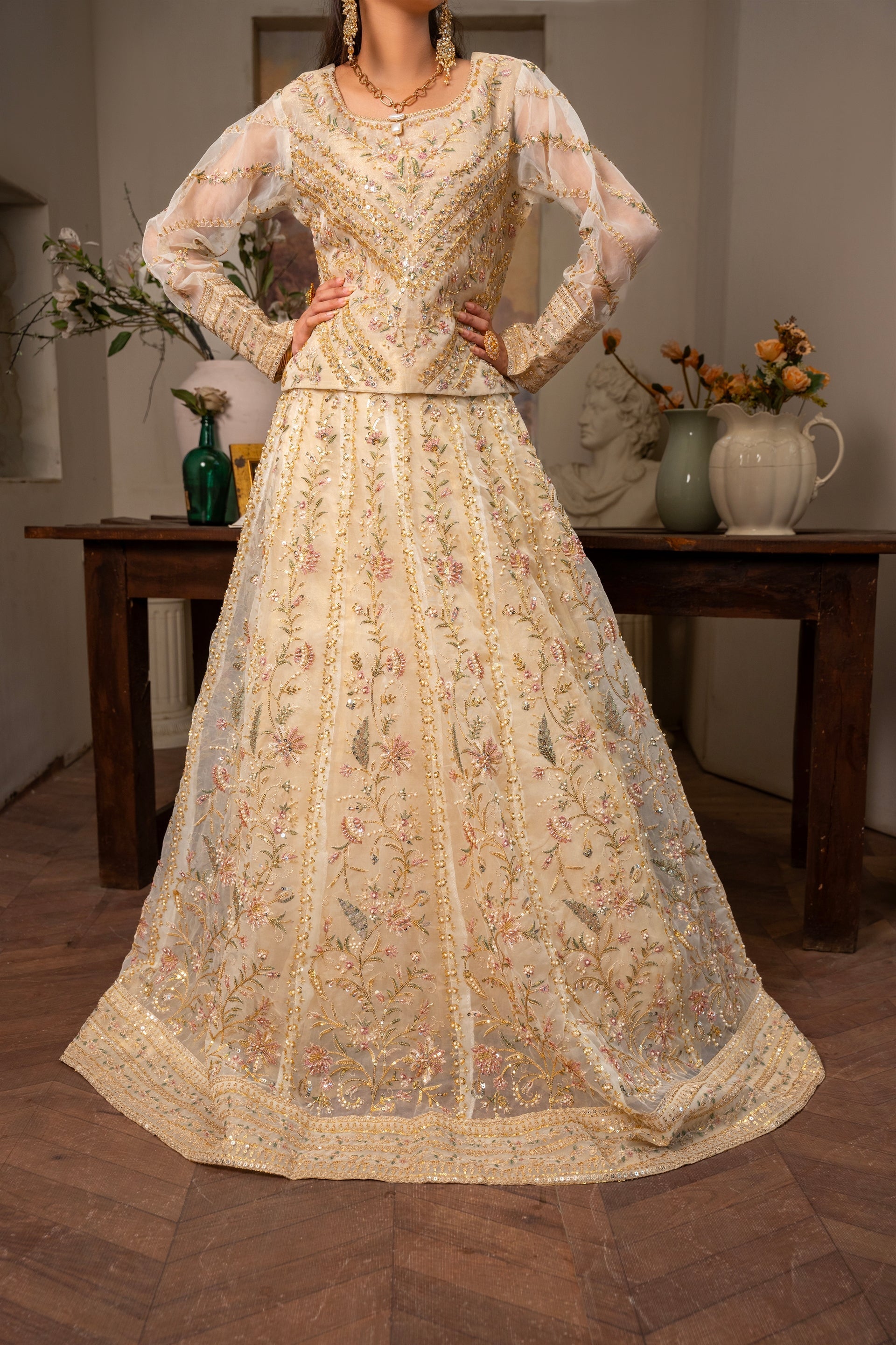 Couture by Manahils Stitched 3 Piece Luxury Formals Collection'2025-001-BEIGE