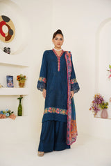 Threads & Weaves Zinc Embroidered Viscose 3-Piece Pret Suit with Multicolor Dupatta