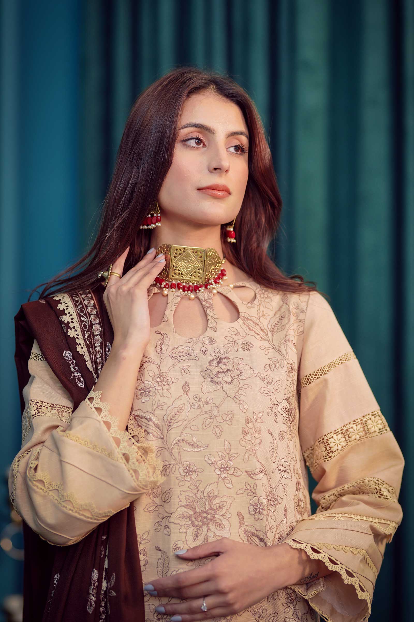 Moksh By Aayra Unstitched Winter Collection'2025-Rose Beige