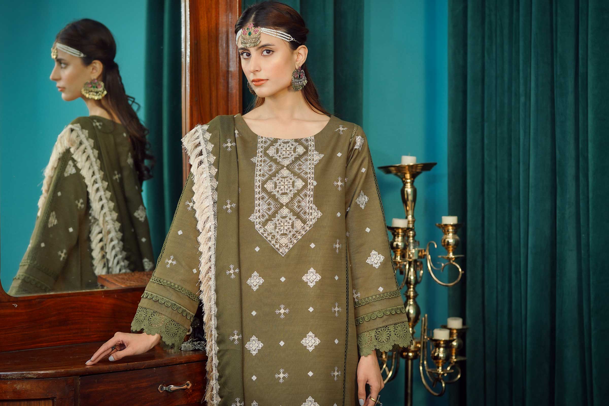 Moksh By Aayra Unstitched Winter Collection'2025-Moss Green