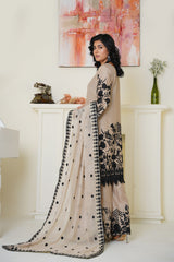 Threads & Weaves Chic Beige & Black Embroidered Viscose 3-Piece Suit