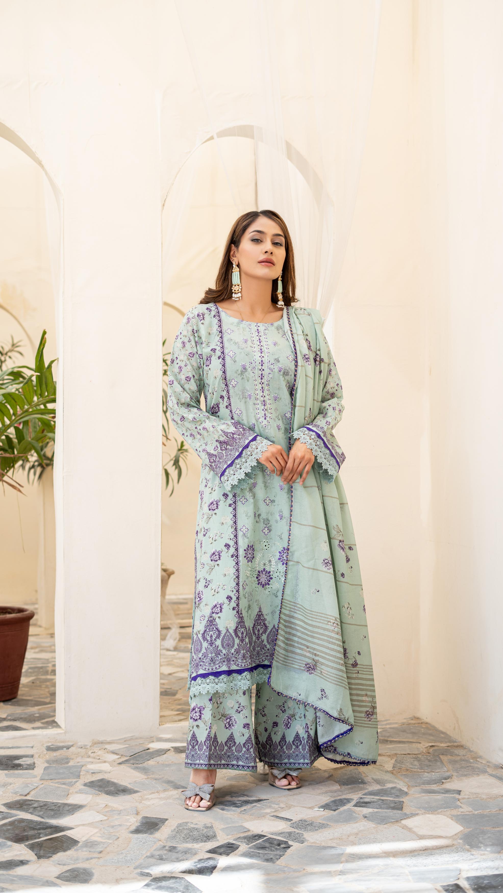 Dressline Launching New Unstitched  3 Pcs Premium Chikankari Emb Digital Printed Lawn Collection