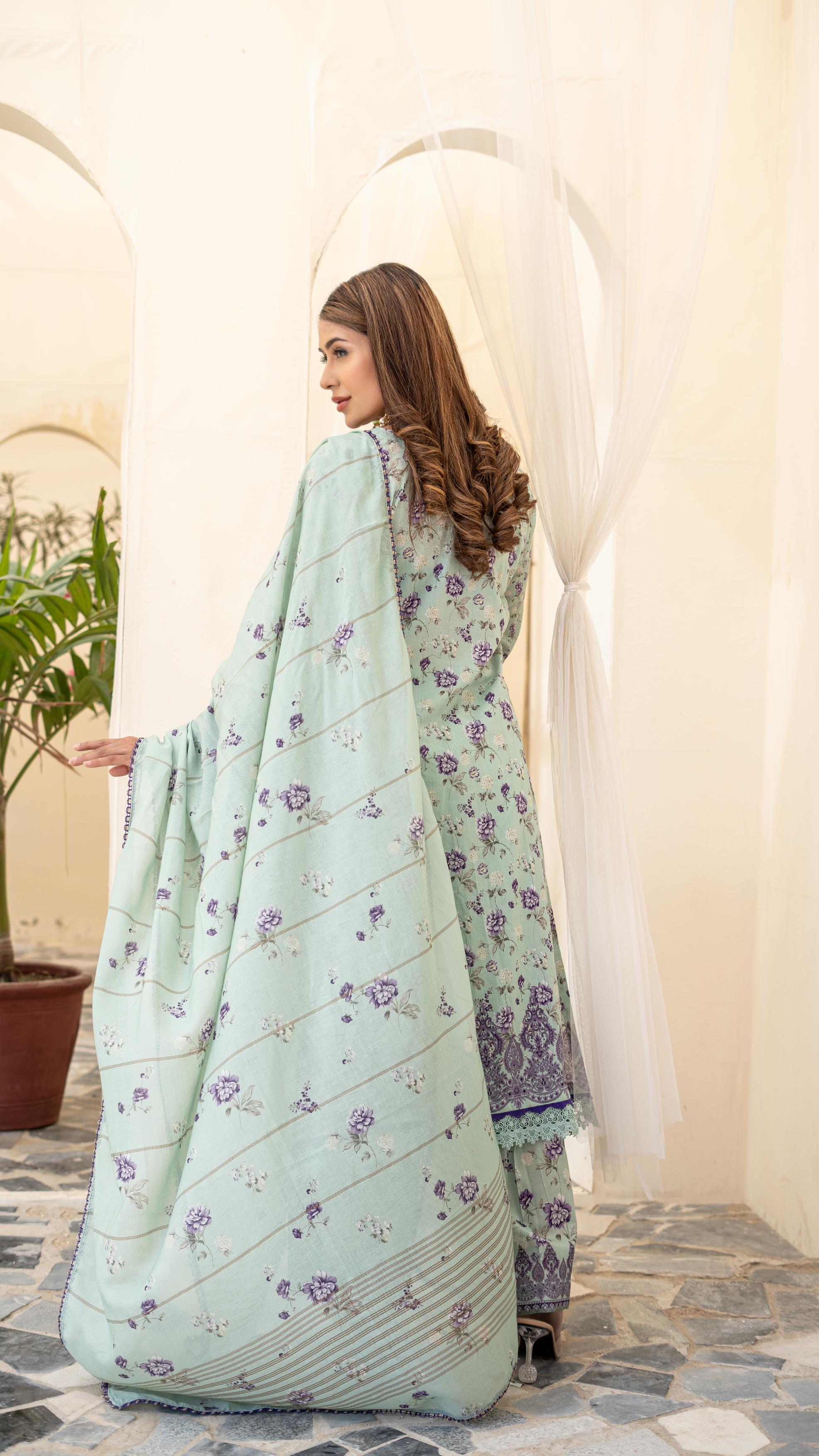 Dressline Launching New Unstitched  3 Pcs Premium Chikankari Emb Digital Printed Lawn Collection