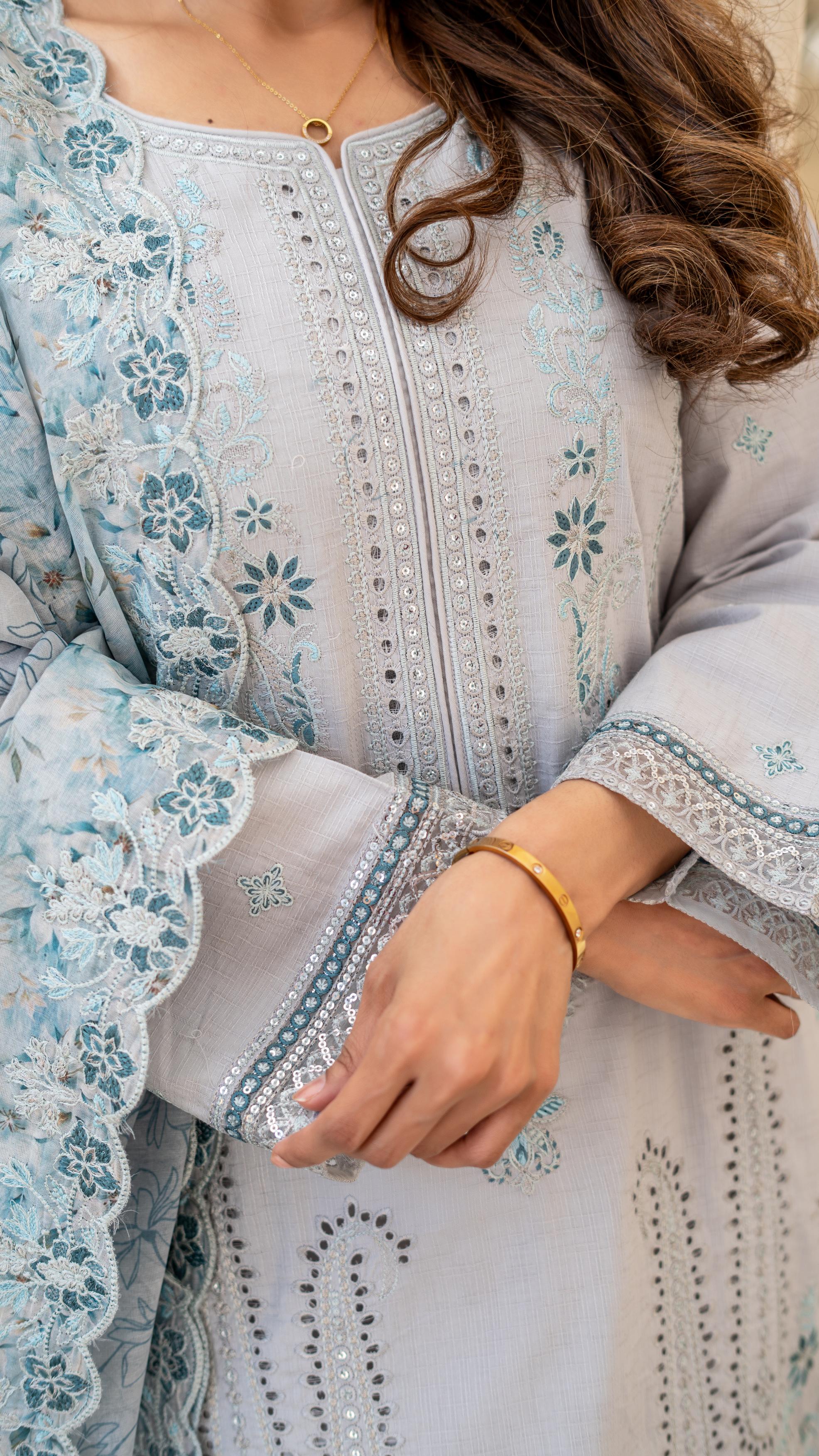 Dressline Launching New Unstitched  3 Pcs Premium Emb ChikankariJacquard Lawn Collection