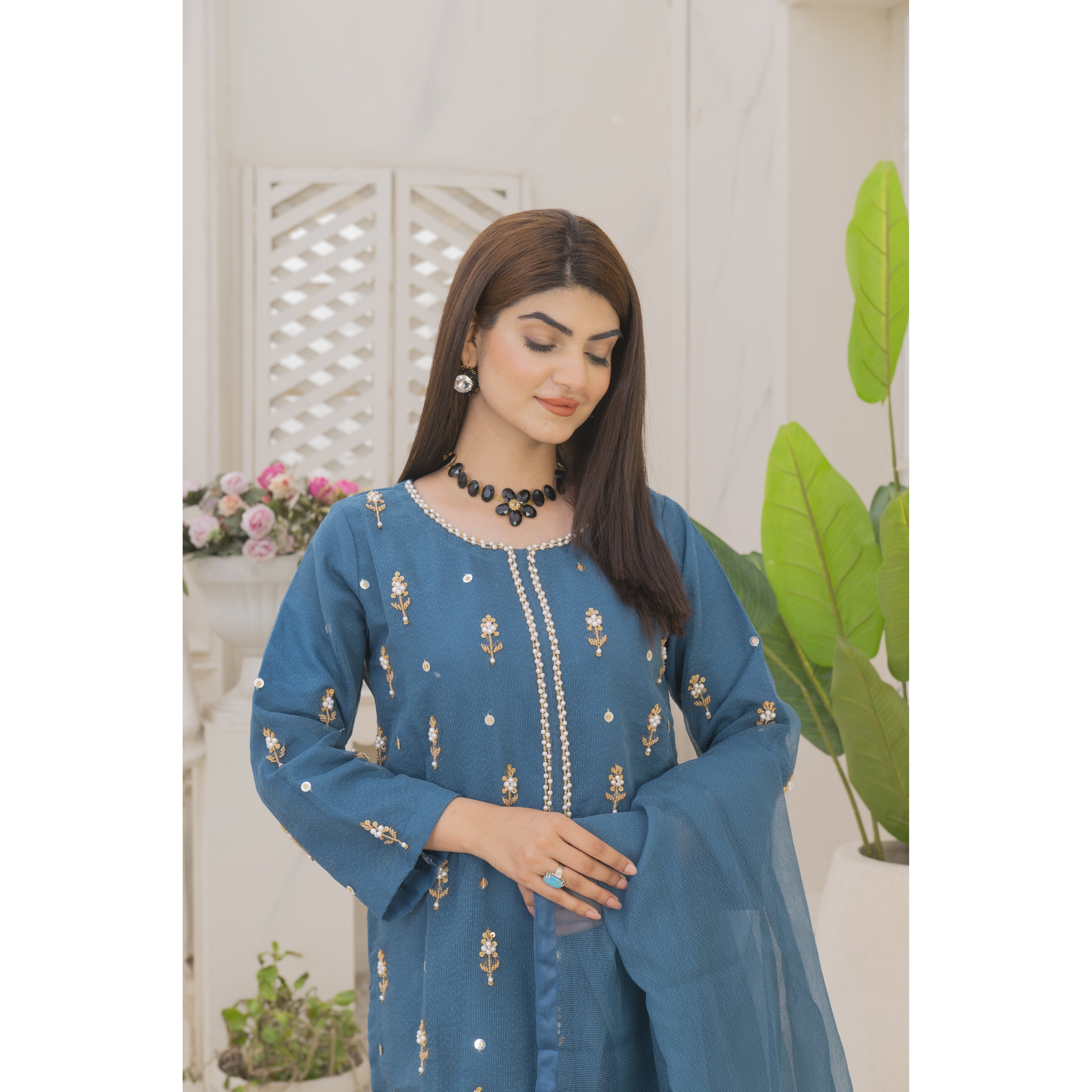 Yaaqot Stitched 3 Piece Winter Collection-Handmade Neckline Stitched 3-pc