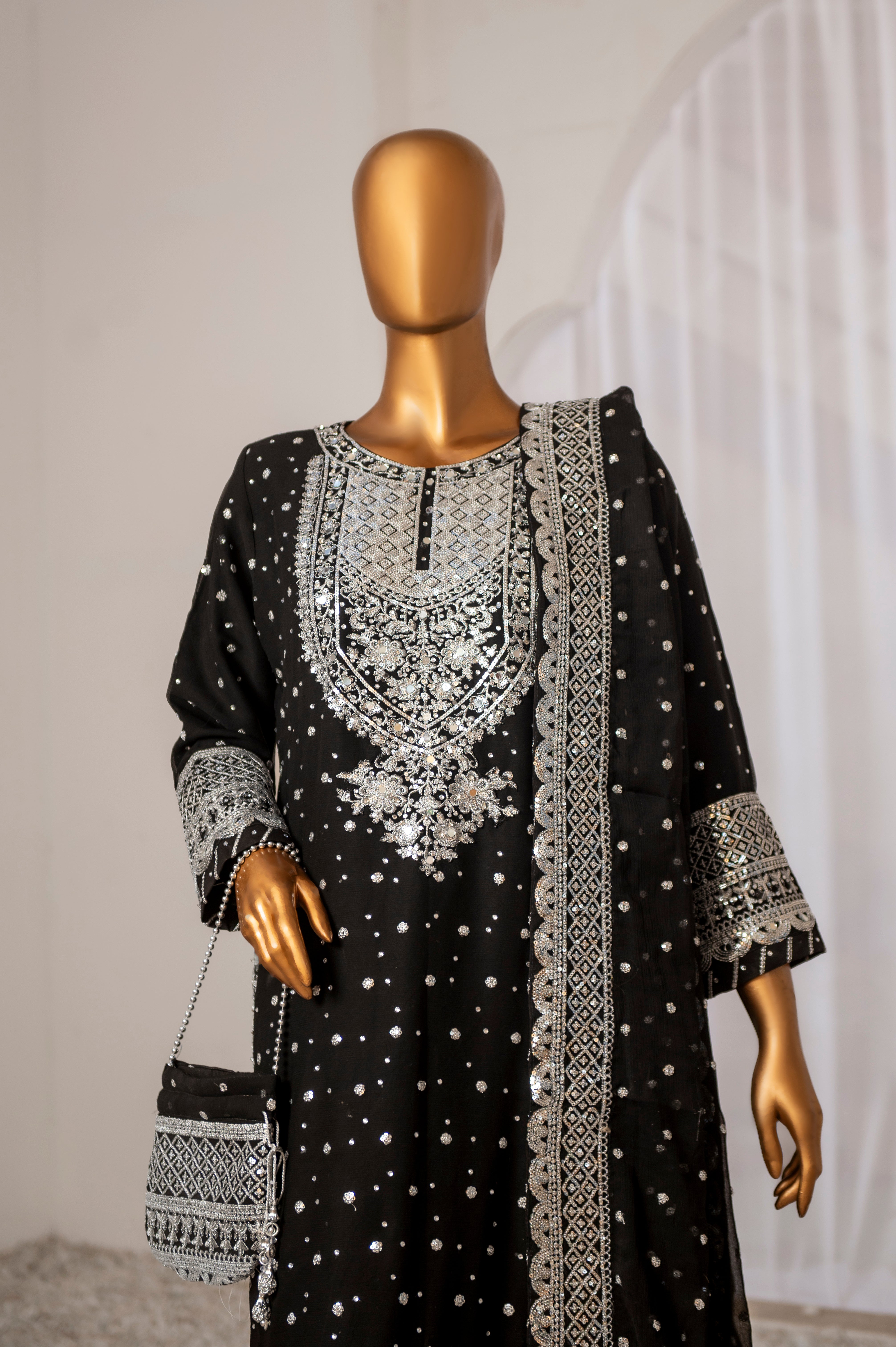 Saira Sultana Stitched 3 Piece Formals Collection-Mah-Jabeen - Black