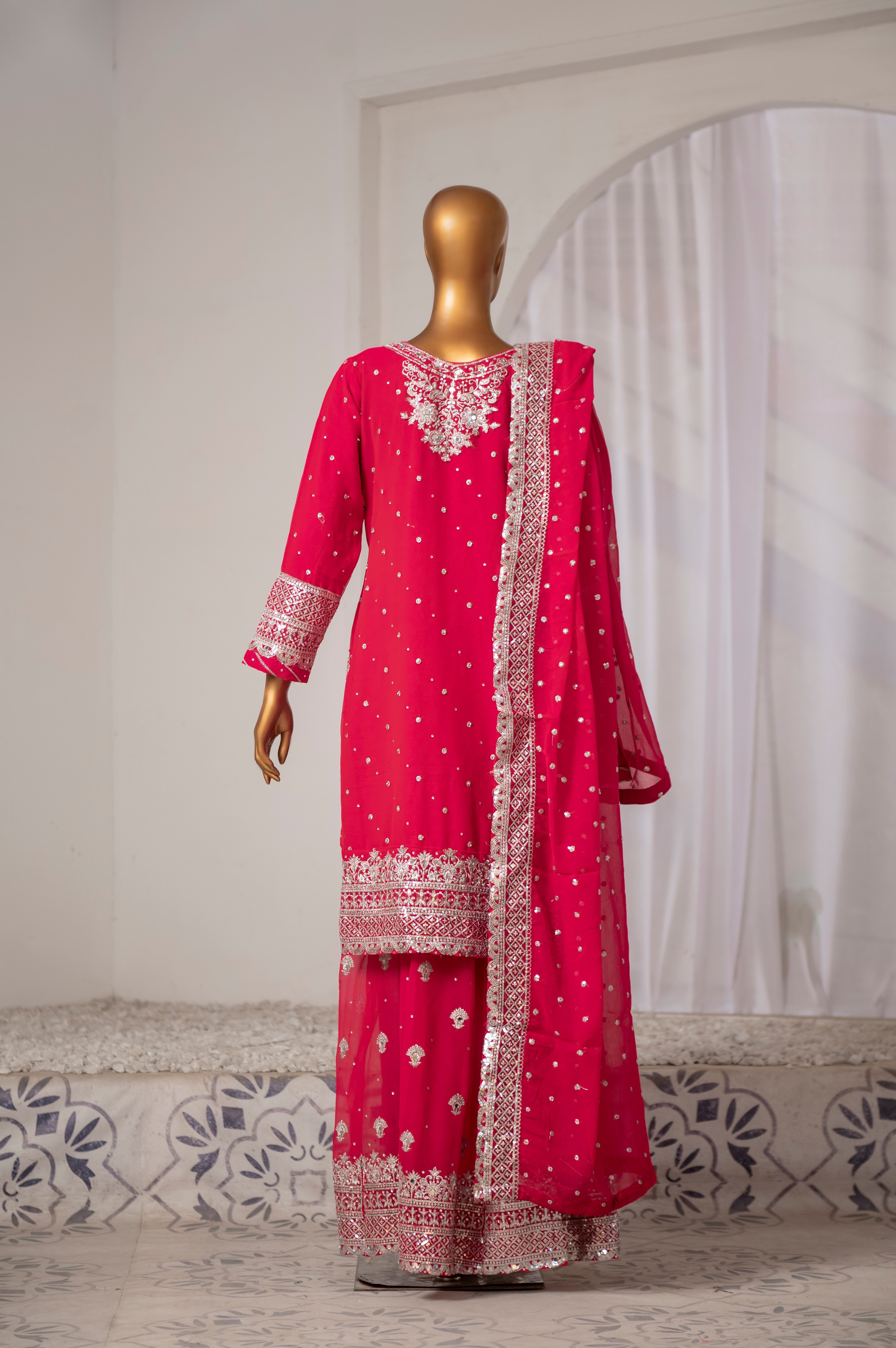 Saira Sultana Stitched 3 Piece Formals Collection-Mah-Jabeen - Shocking Pink