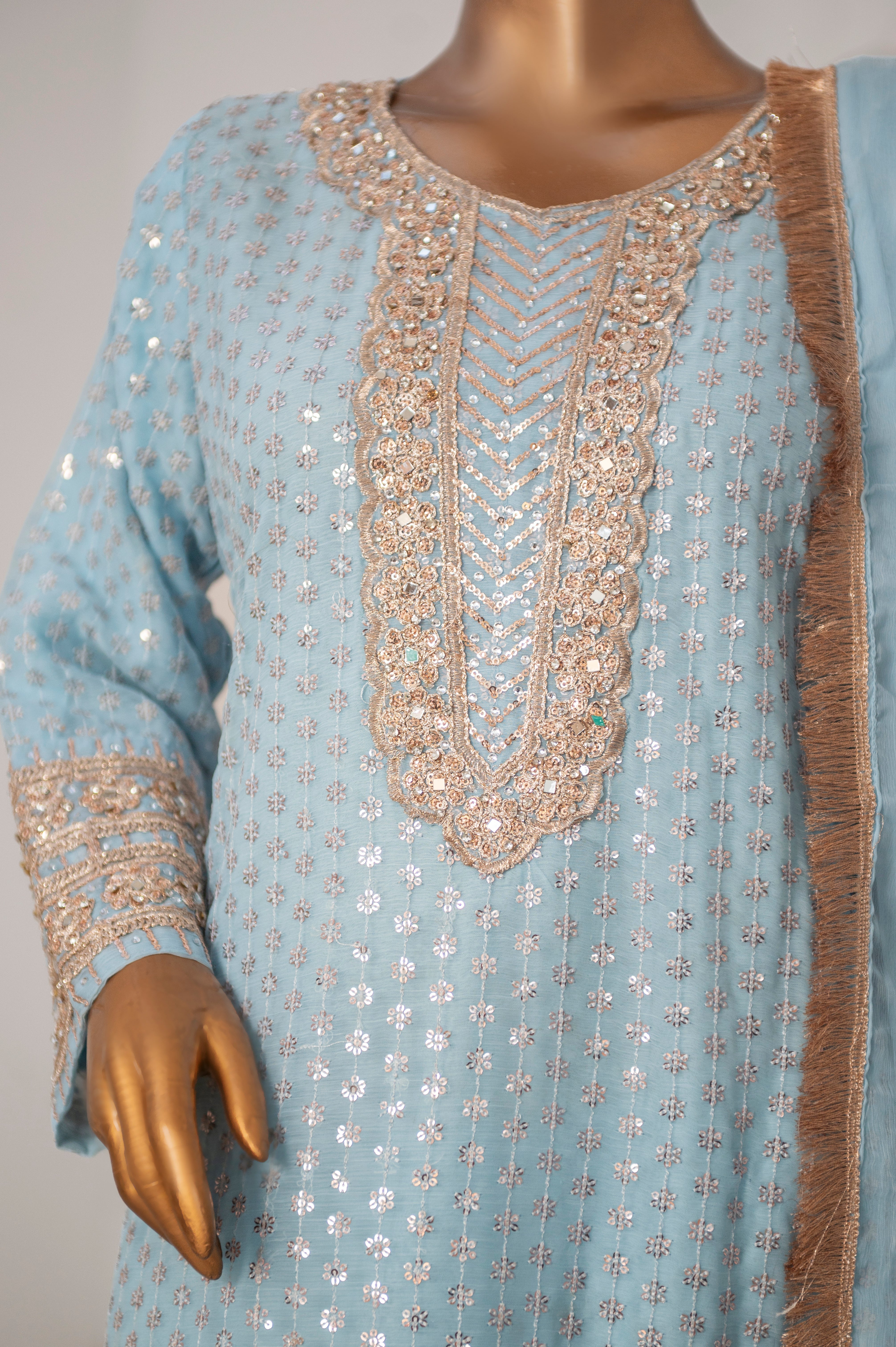 Saira Sultana Stitched 3 Piece Formals Collection-Roman - Ice Blue