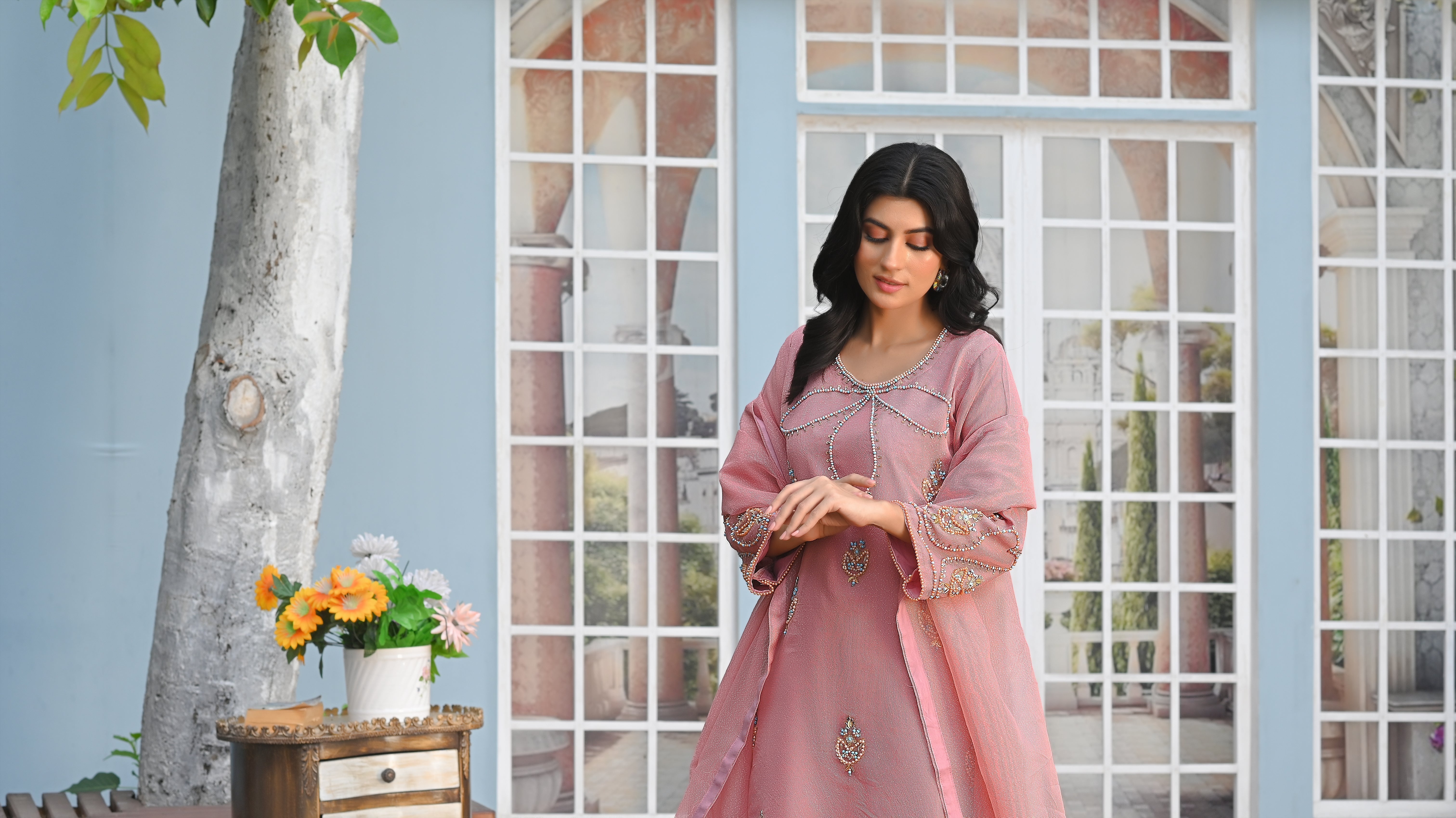 Zaib E Hoor Flover Neckkline Stitched 3-pc Suit