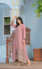 Zaib E Hoor Embroidery Long Frock Stitched 3-pc Suit