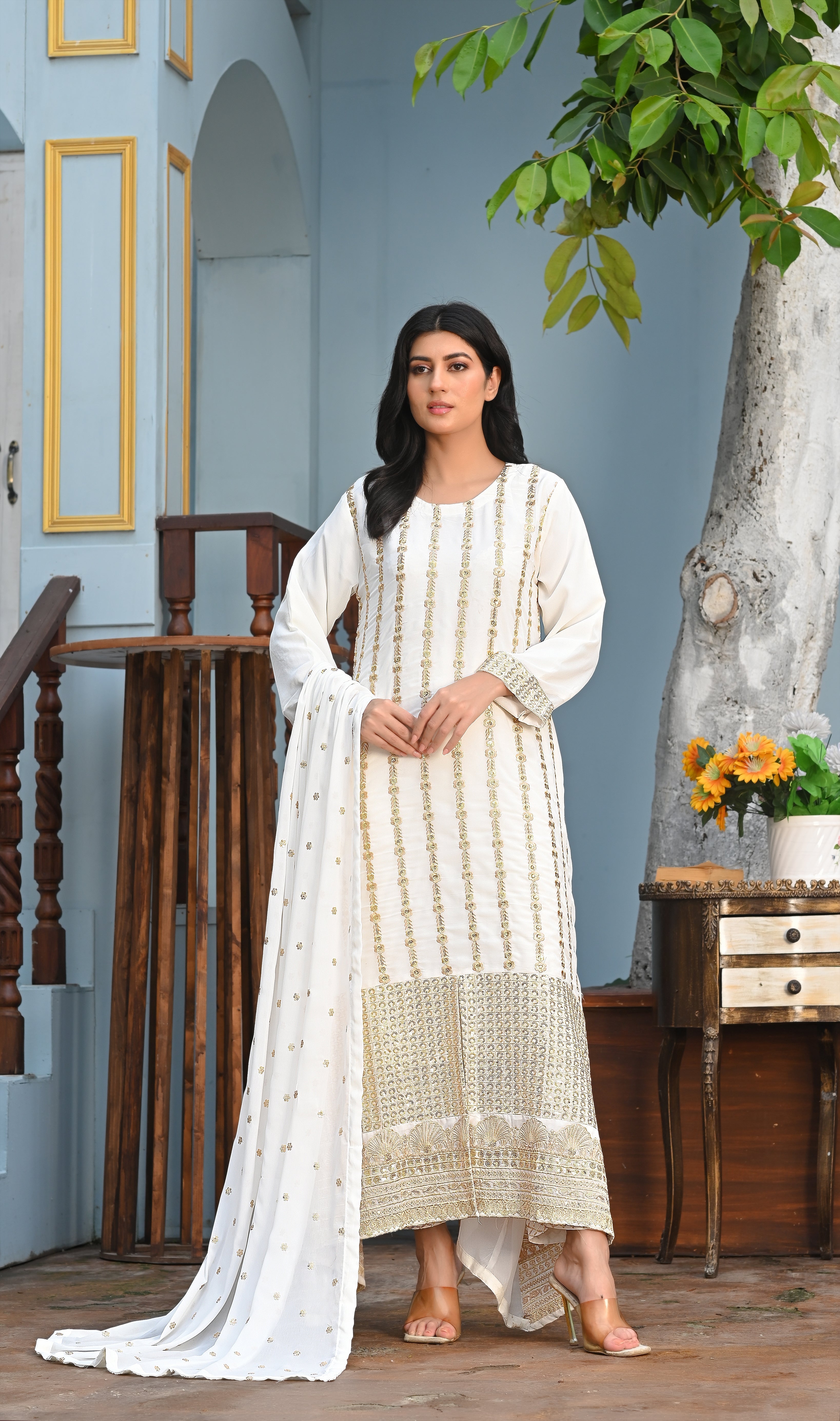 Zaib E Hoor Embroidery Long Frock Stitched 3-pc Suit