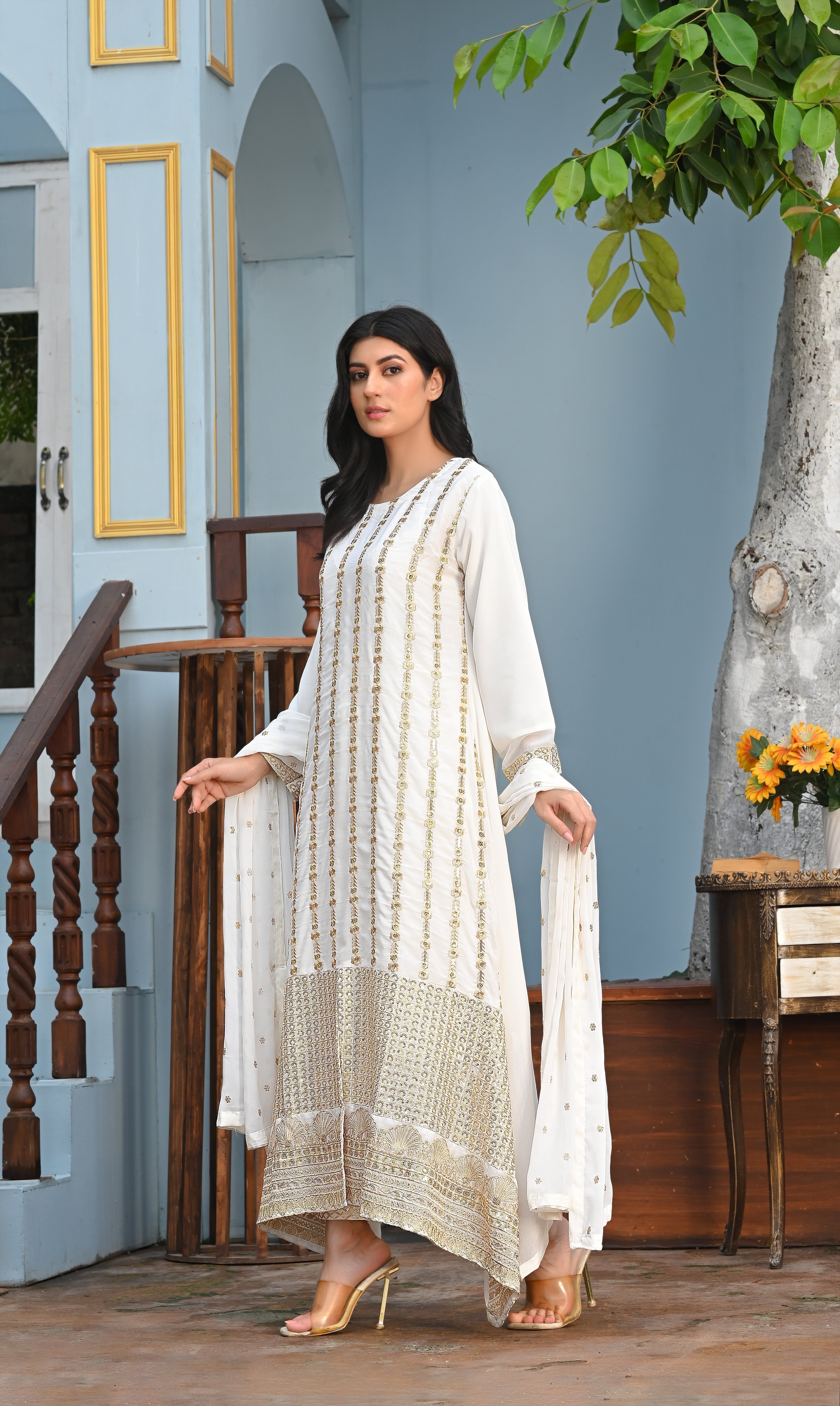 Zaib E Hoor Embroidery Long Frock Stitched 3-pc Suit