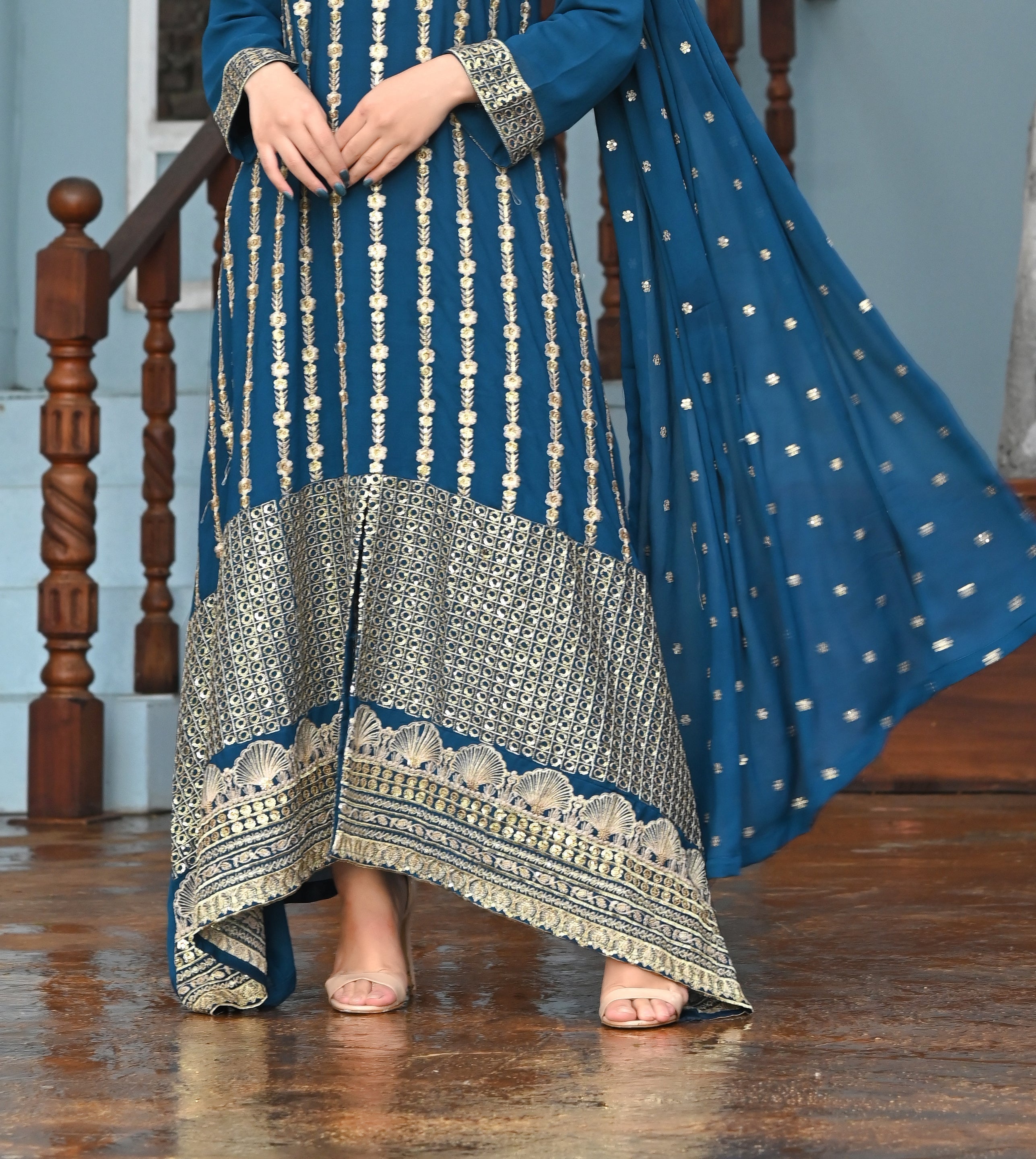 Zaib E Hoor Embroidery Long Frock Stitched 3-pc Suit