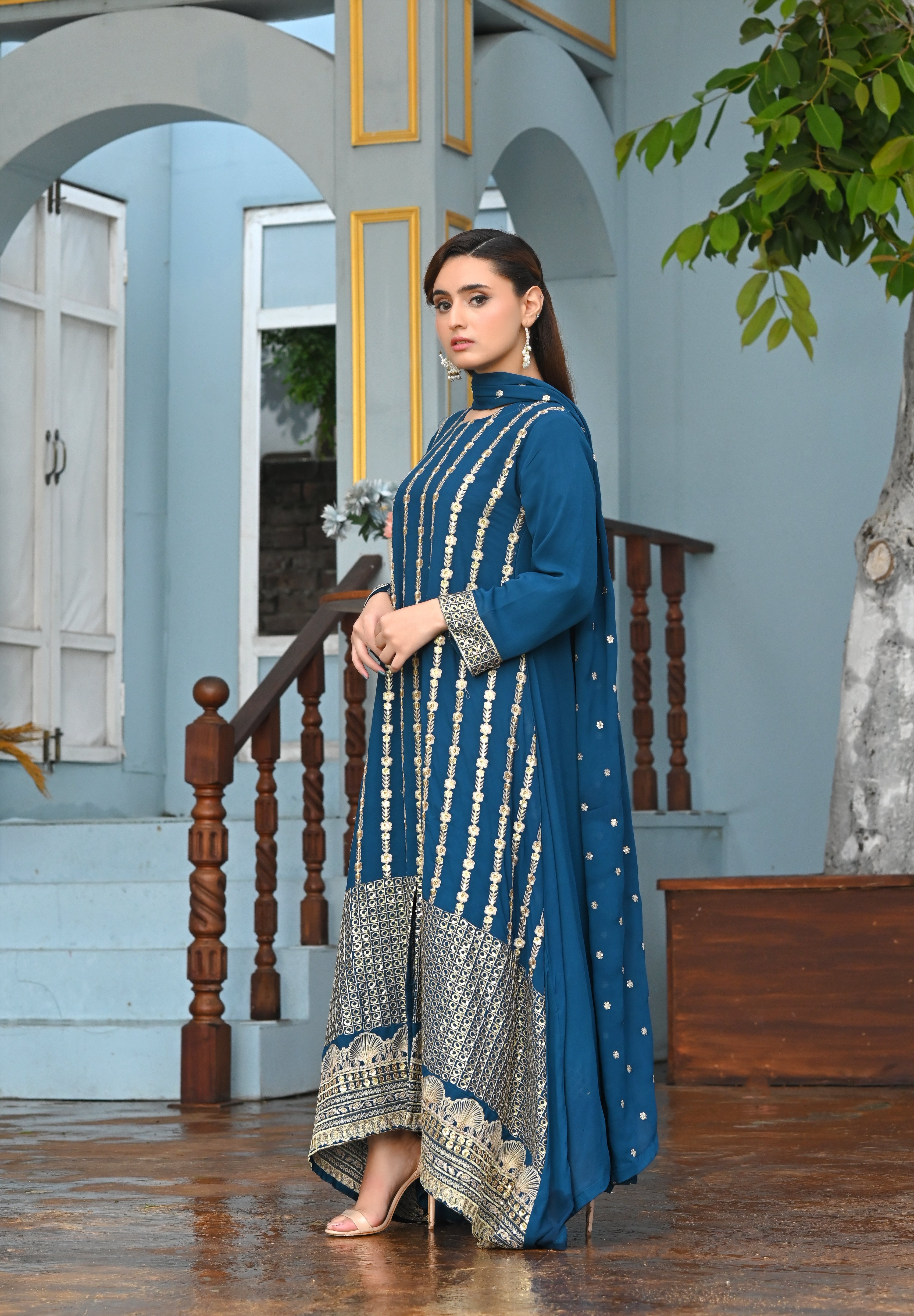 Zaib E Hoor Embroidery Long Frock Stitched 3-pc Suit