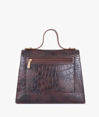 RTW Creation - Dark chocolate brown crocodile cross-body bag with top-handle