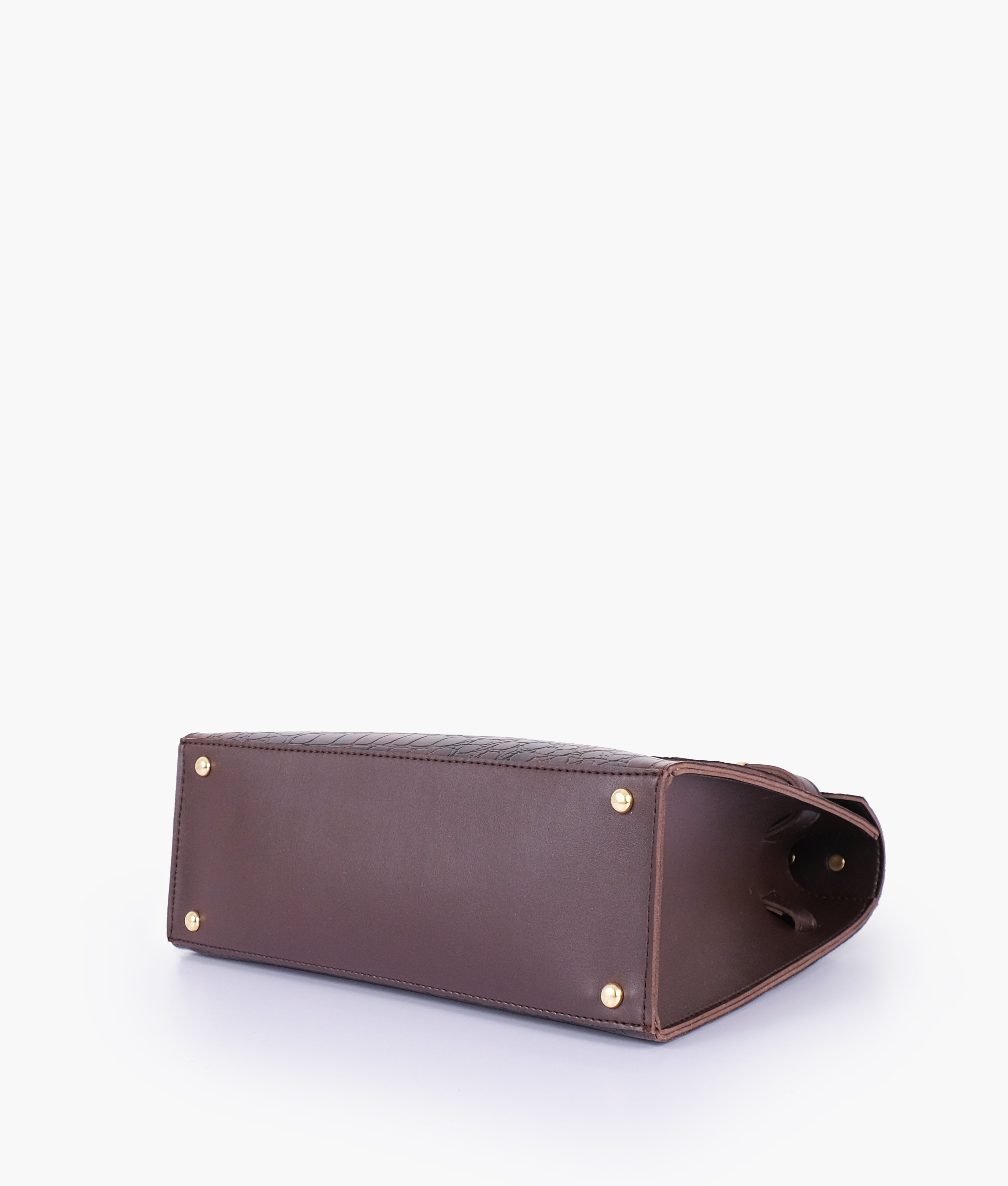 RTW Creation - Dark chocolate brown crocodile cross-body bag with top-handle