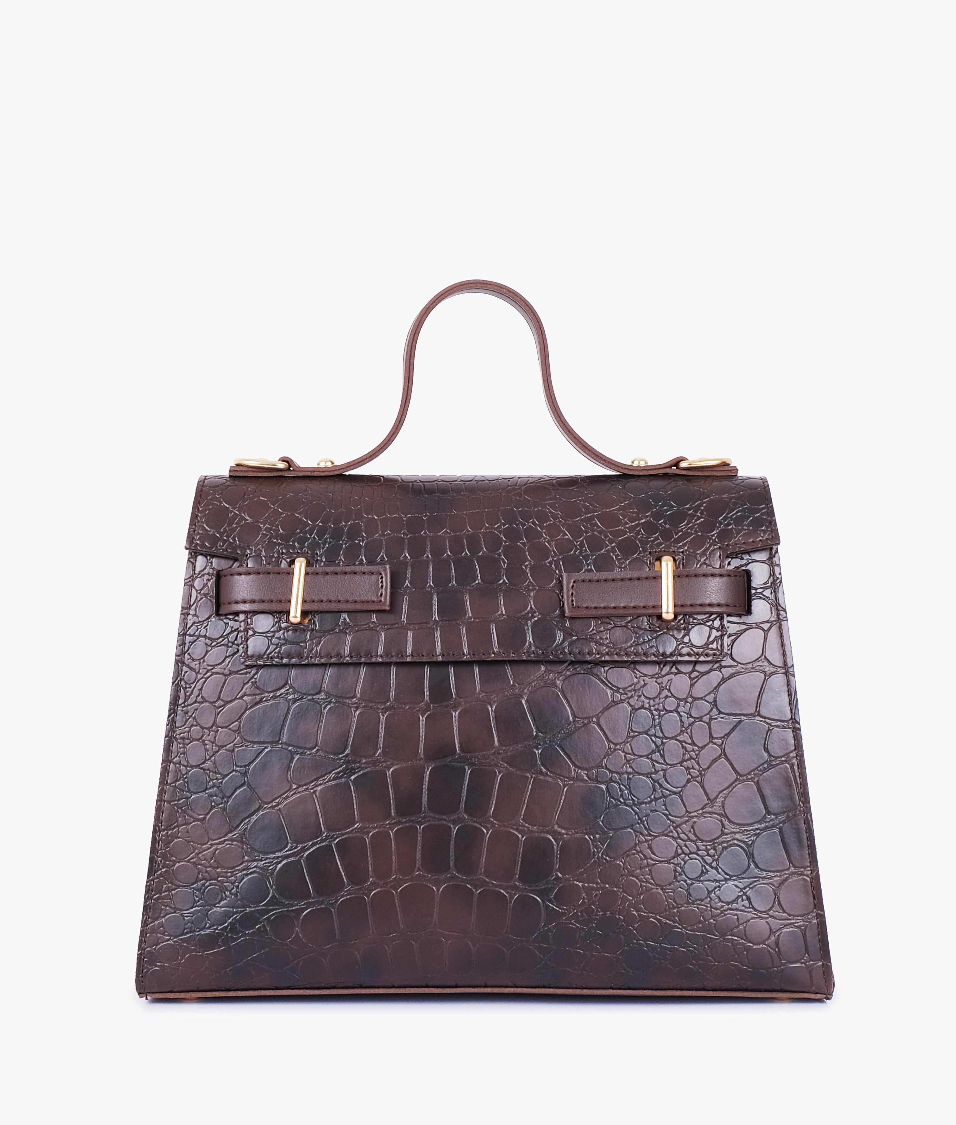 RTW Creation - Dark chocolate brown crocodile cross-body bag with top-handle