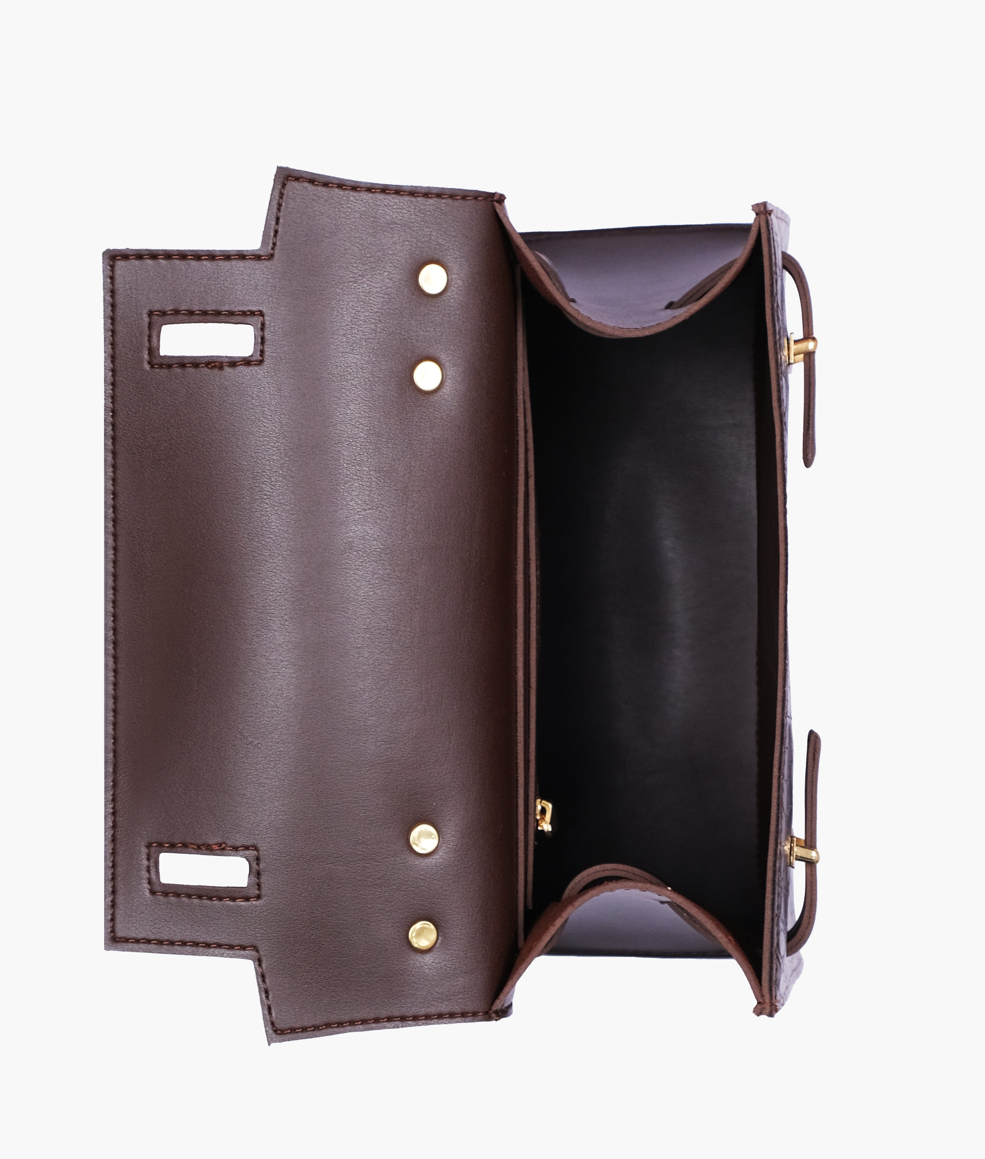RTW Creation - Dark chocolate brown crocodile cross-body bag with top-handle