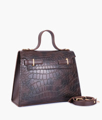 RTW Creation - Dark chocolate brown crocodile cross-body bag with top-handle