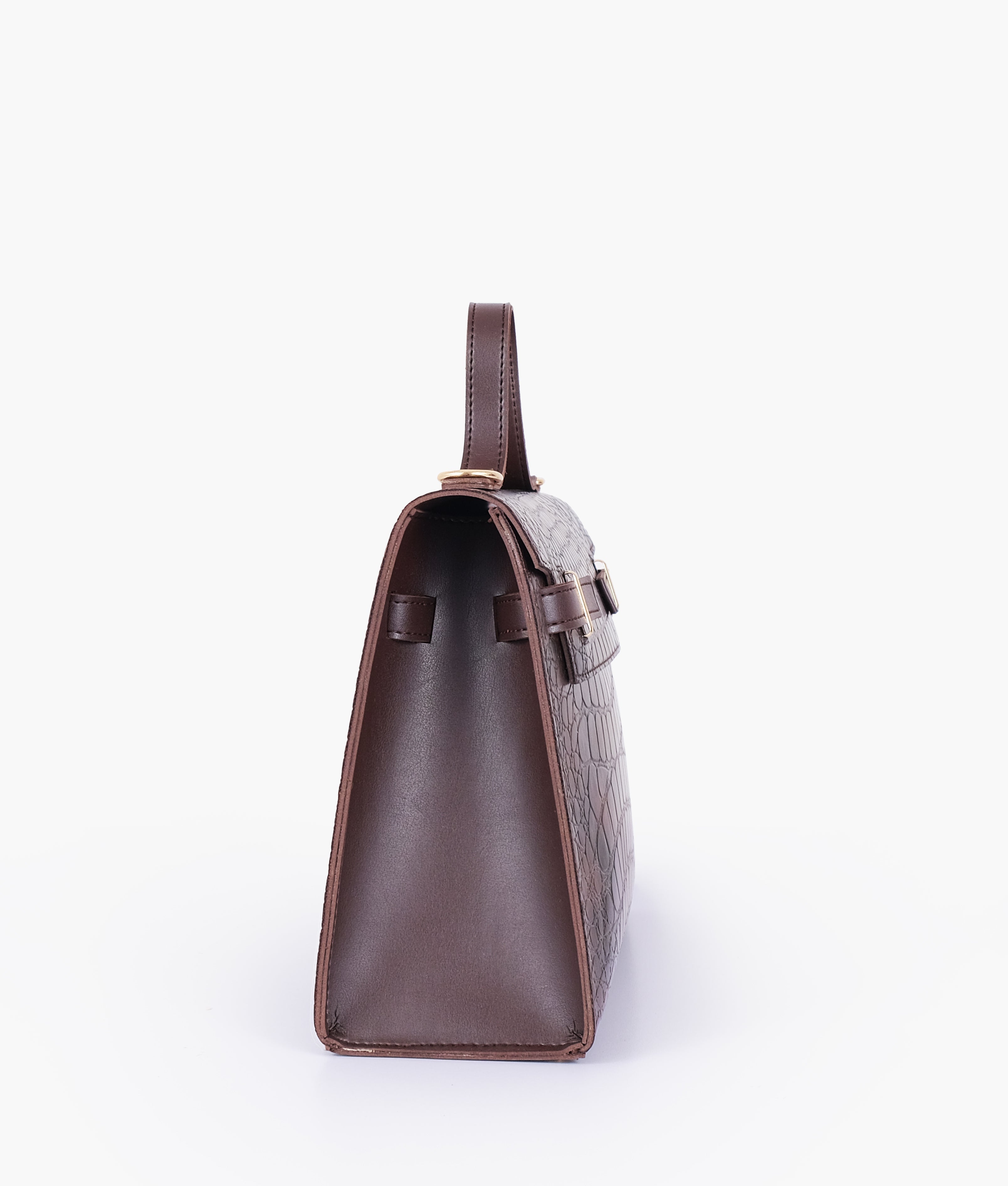 RTW Creation - Dark chocolate brown crocodile cross-body bag with top-handle
