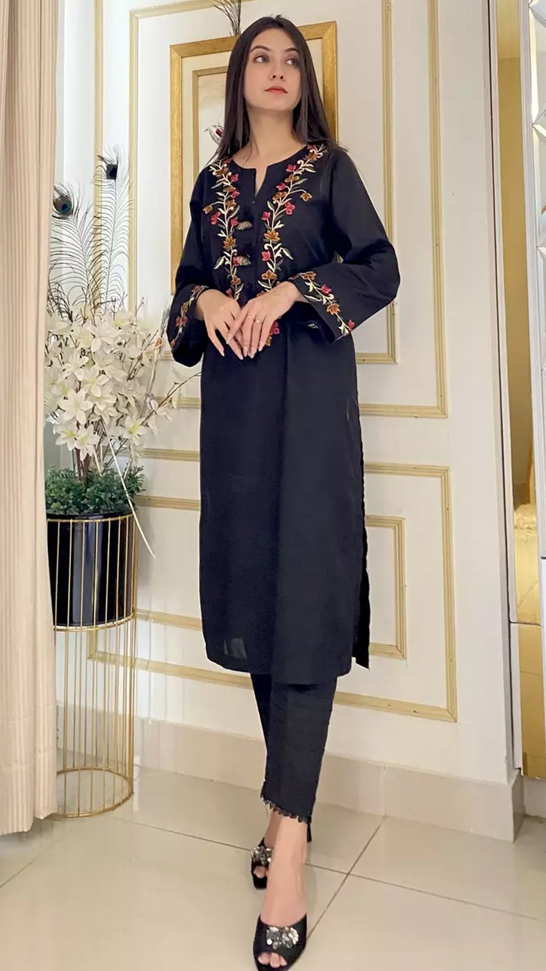 Urban Cut Black Embroidered Shirt Multi-Colored & Trendy 1 Piece