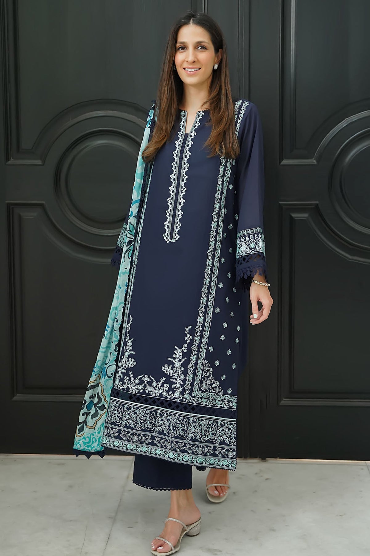 Festive Edit By Sahar Unstitched 3 Piece Emb Lawn Vol-02 Collection-EL-V2-S25-01-Oceanveil
