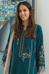 Festive Edit By Sahar Unstitched 3 Piece Emb Lawn Vol-02 Collection-EL-V2-S25-02-Teal Gardenia