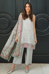 Festive Edit By Sahar Unstitched 3 Piece Emb Lawn Vol-02 Collection-EL-V2-S25-03-Silver Petal