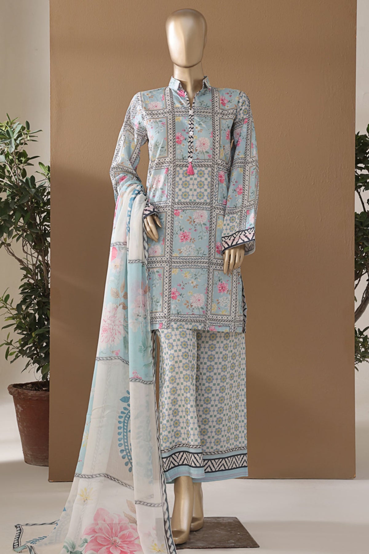 Intermix Art & Craft By HZ Stitched 3 Piece Printed Cambric Collection'2025-ELP-3P-535-Sky