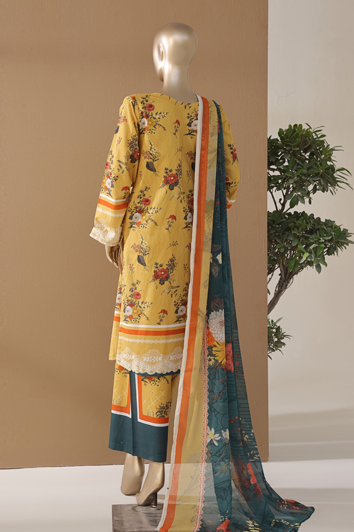 Intermix Art & Craft By HZ Stitched 3 Piece Printed Cambric Collection'2025-ELP-3P-536-Mustard