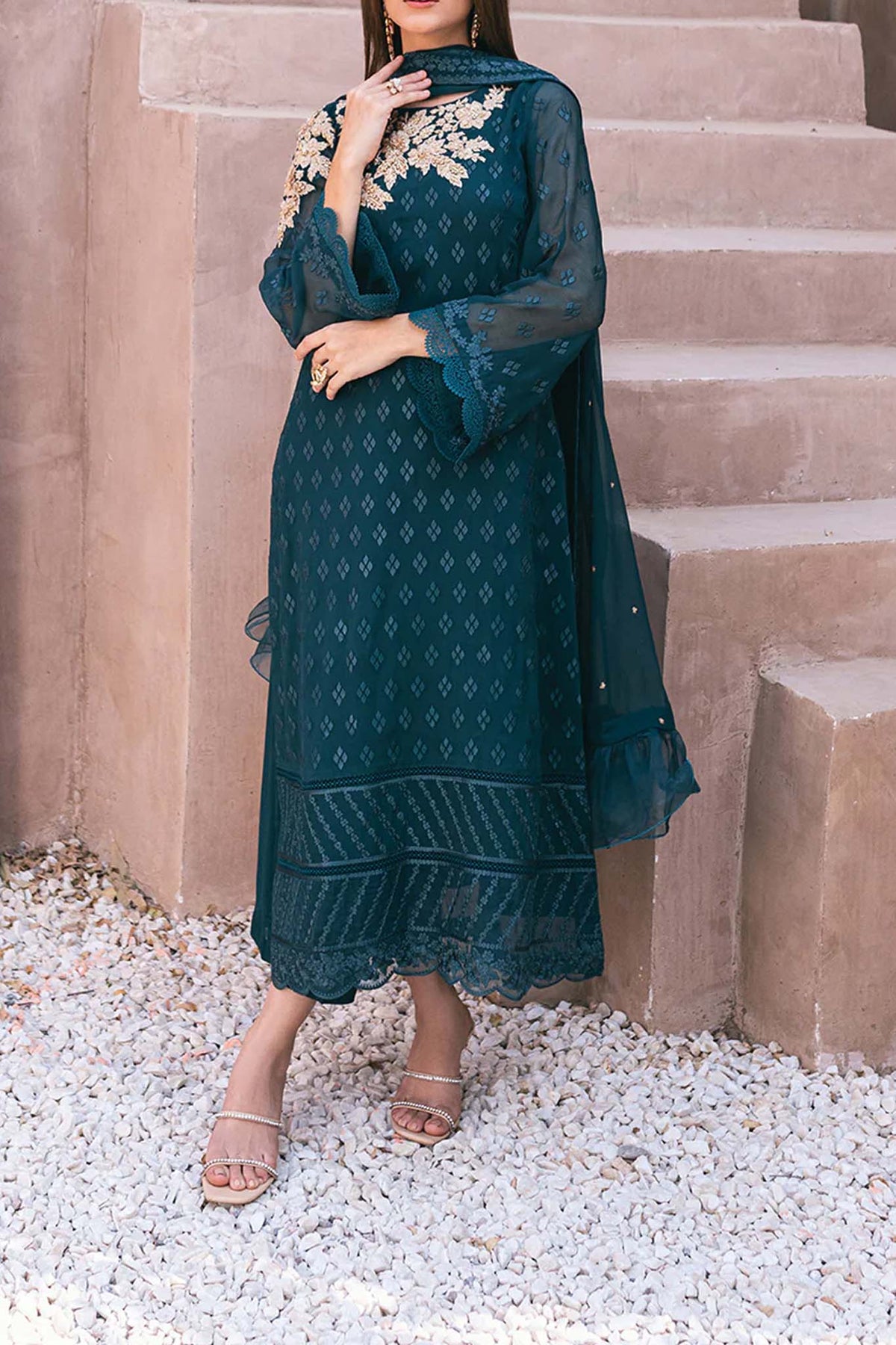 Azure Ensembles 3 Piece Unstitched Festive Formals Collection'2024-AS-115-Emerald Bloom