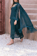 Azure Ensembles 3 Piece Unstitched Festive Formals Collection'2024-AS-115-Emerald Bloom